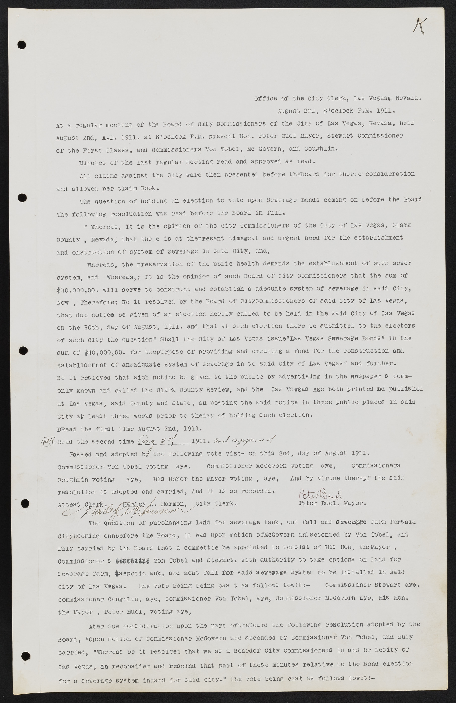 Las Vegas City Commission Minutes, June 22, 1911 to February 7, 1922, lvc000001-13