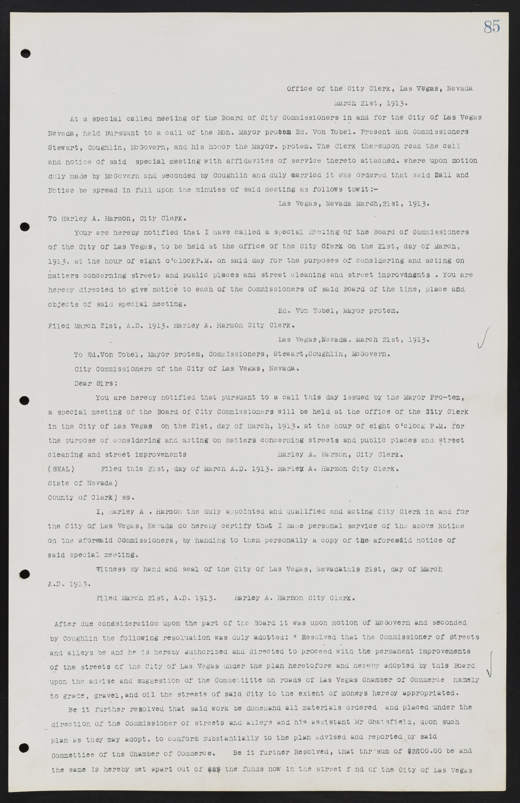 Las Vegas City Commission Minutes, June 22, 1911 to February 7, 1922, lvc000001-99