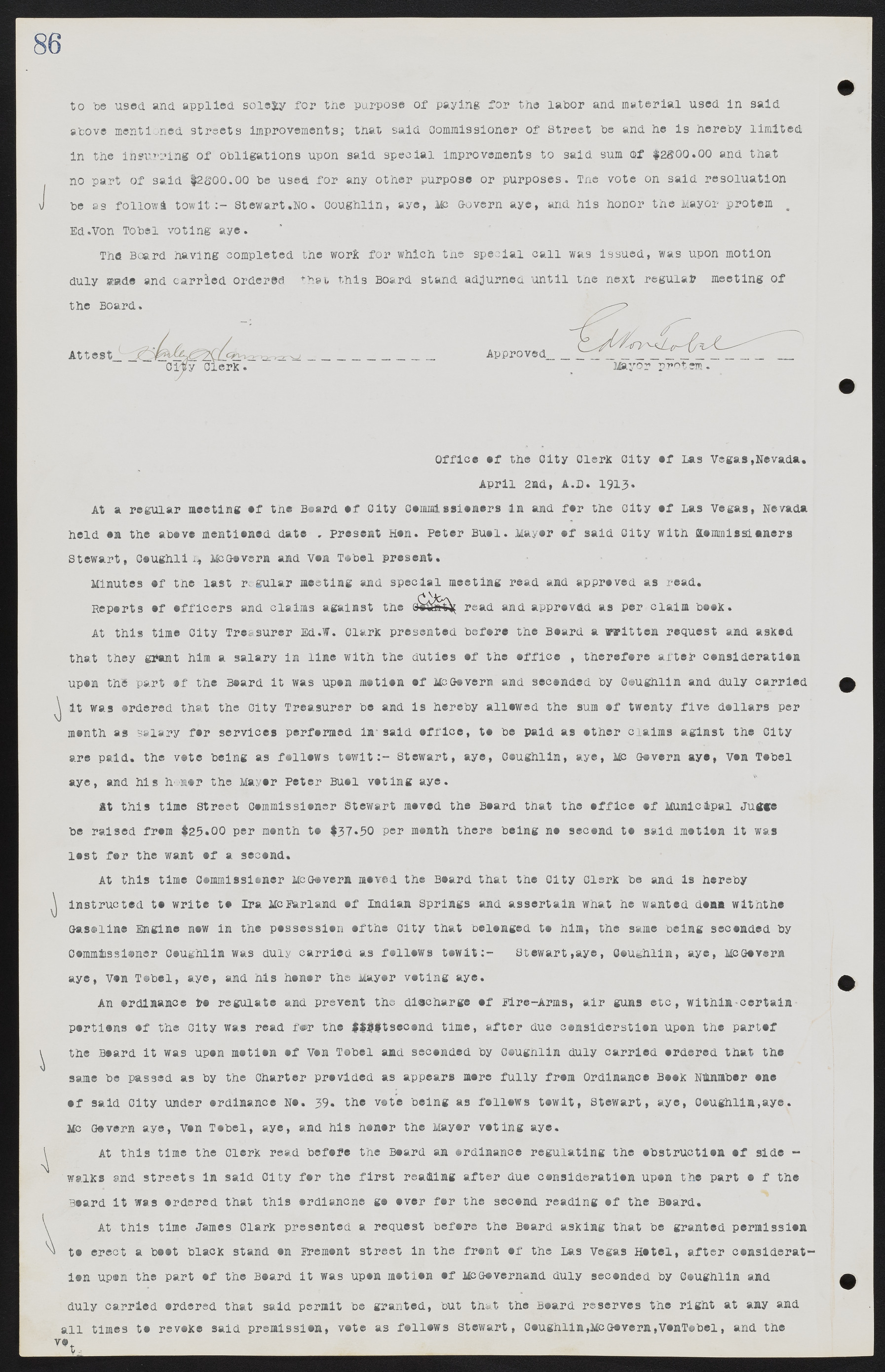 Las Vegas City Commission Minutes, June 22, 1911 to February 7, 1922, lvc000001-100