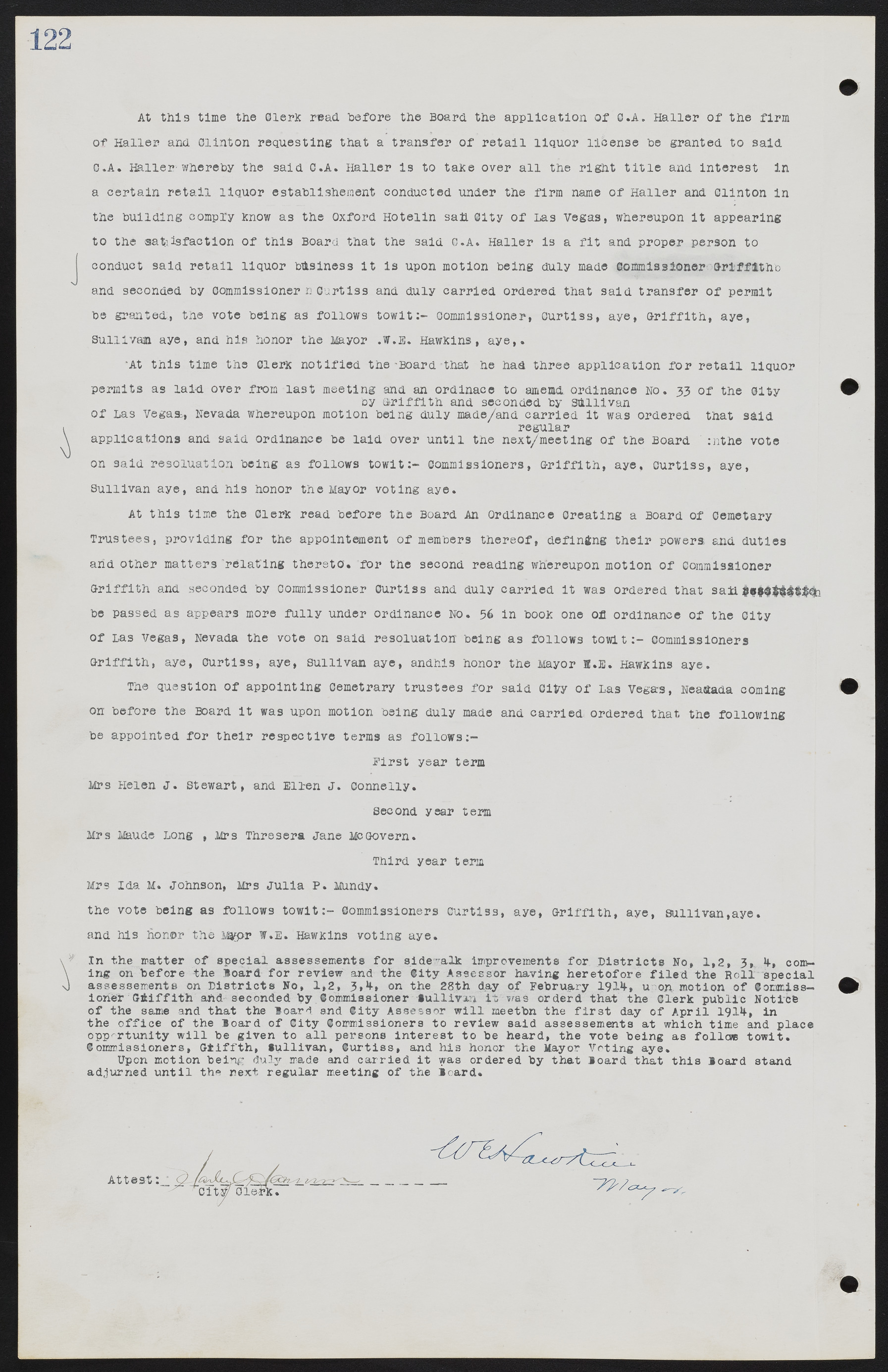 Las Vegas City Commission Minutes, June 22, 1911 to February 7, 1922, lvc000001-136