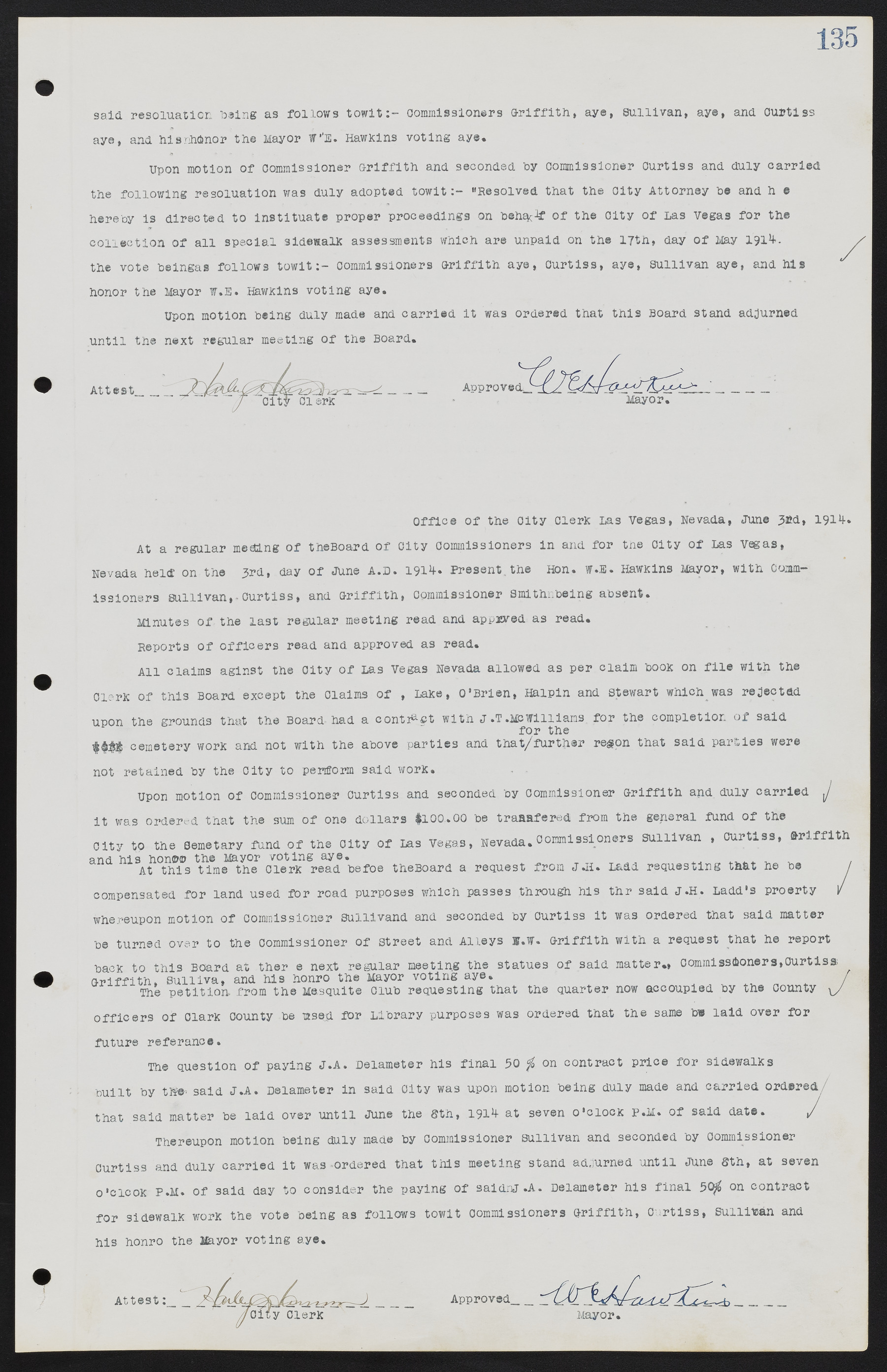 Las Vegas City Commission Minutes, June 22, 1911 to February 7, 1922, lvc000001-149