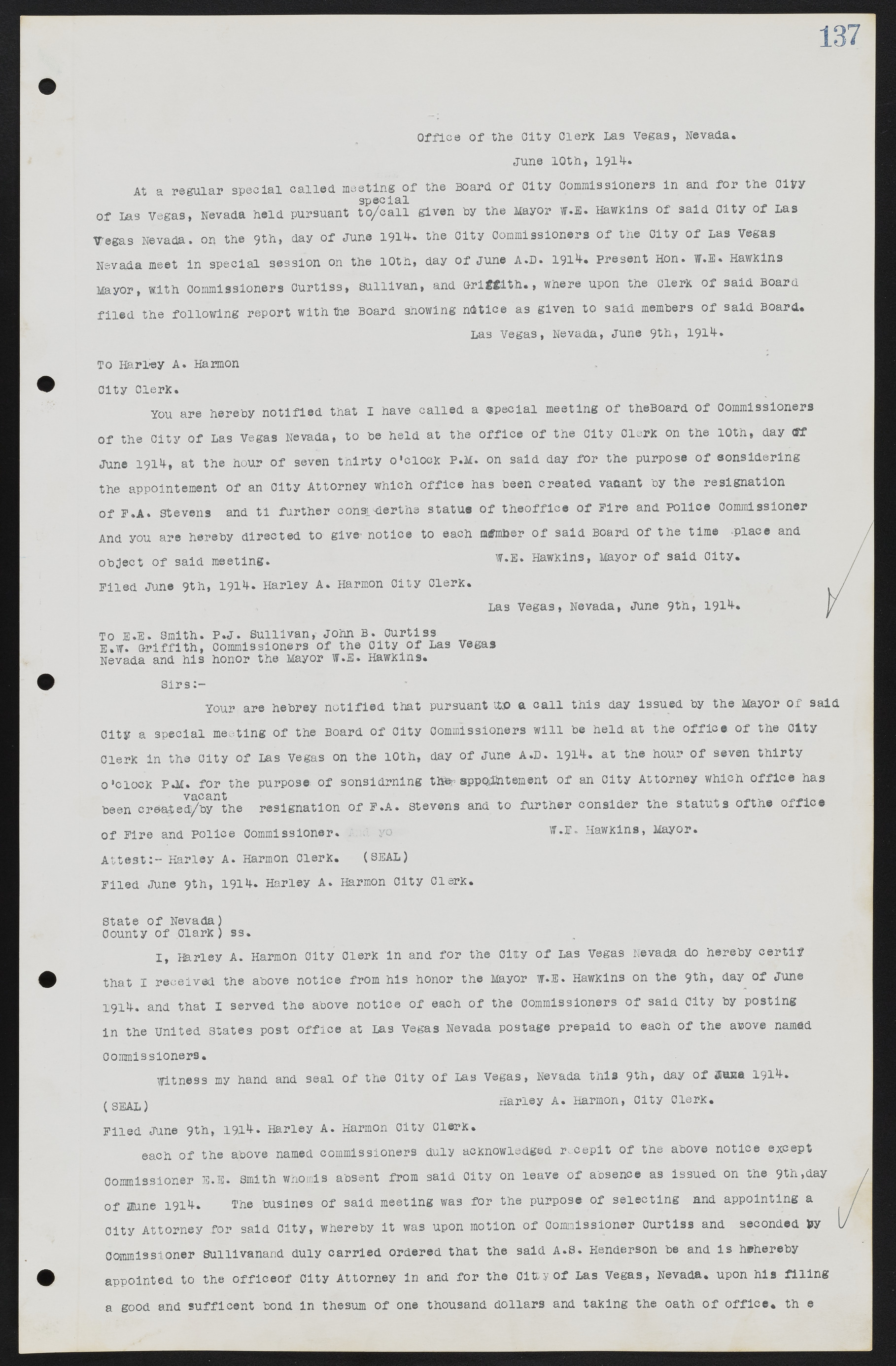 Las Vegas City Commission Minutes, June 22, 1911 to February 7, 1922, lvc000001-151