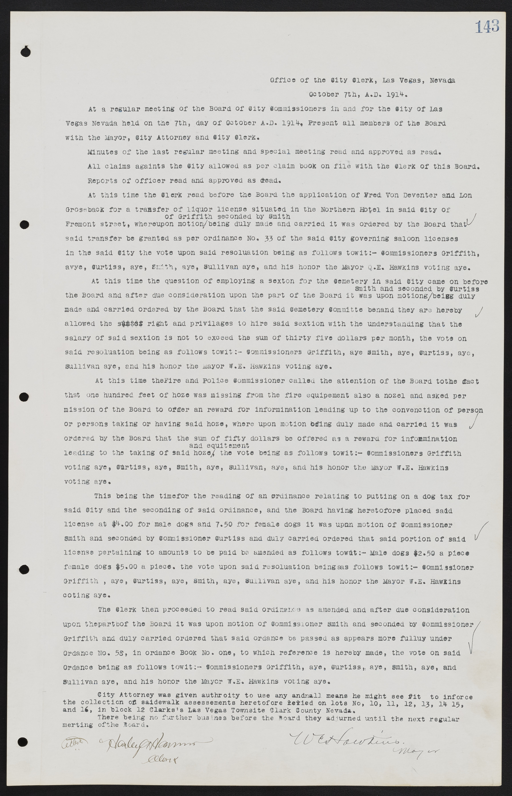 Las Vegas City Commission Minutes, June 22, 1911 to February 7, 1922, lvc000001-159