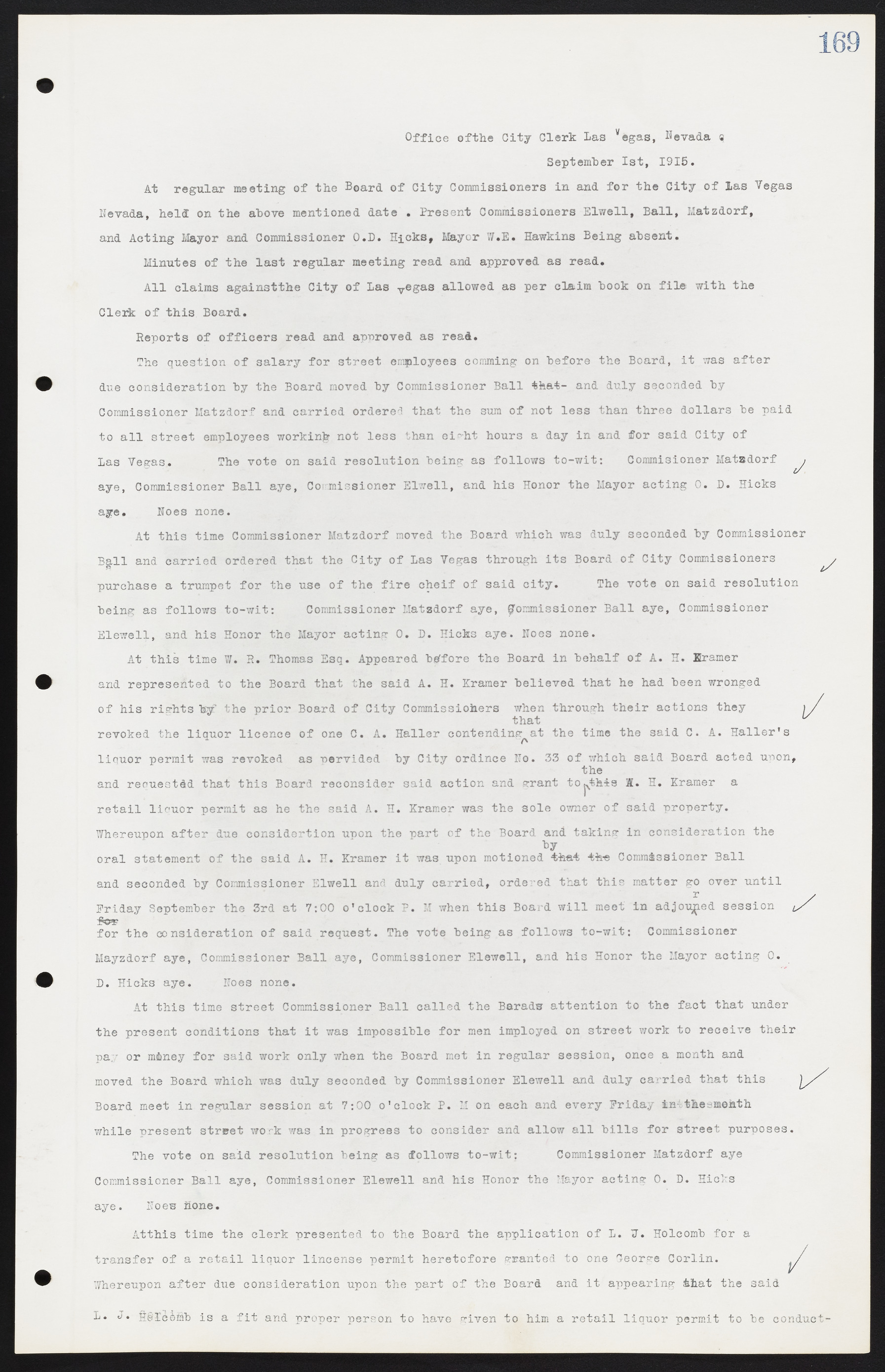 Las Vegas City Commission Minutes, June 22, 1911 to February 7, 1922, lvc000001-185