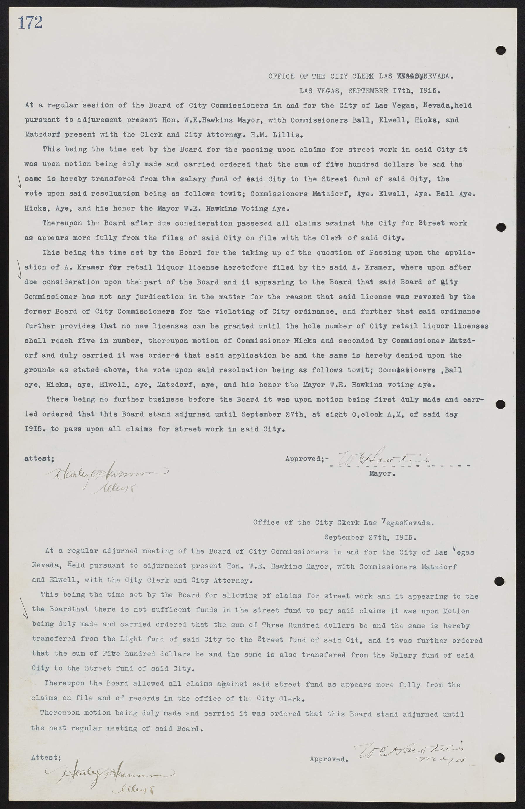 Las Vegas City Commission Minutes, June 22, 1911 to February 7, 1922, lvc000001-188