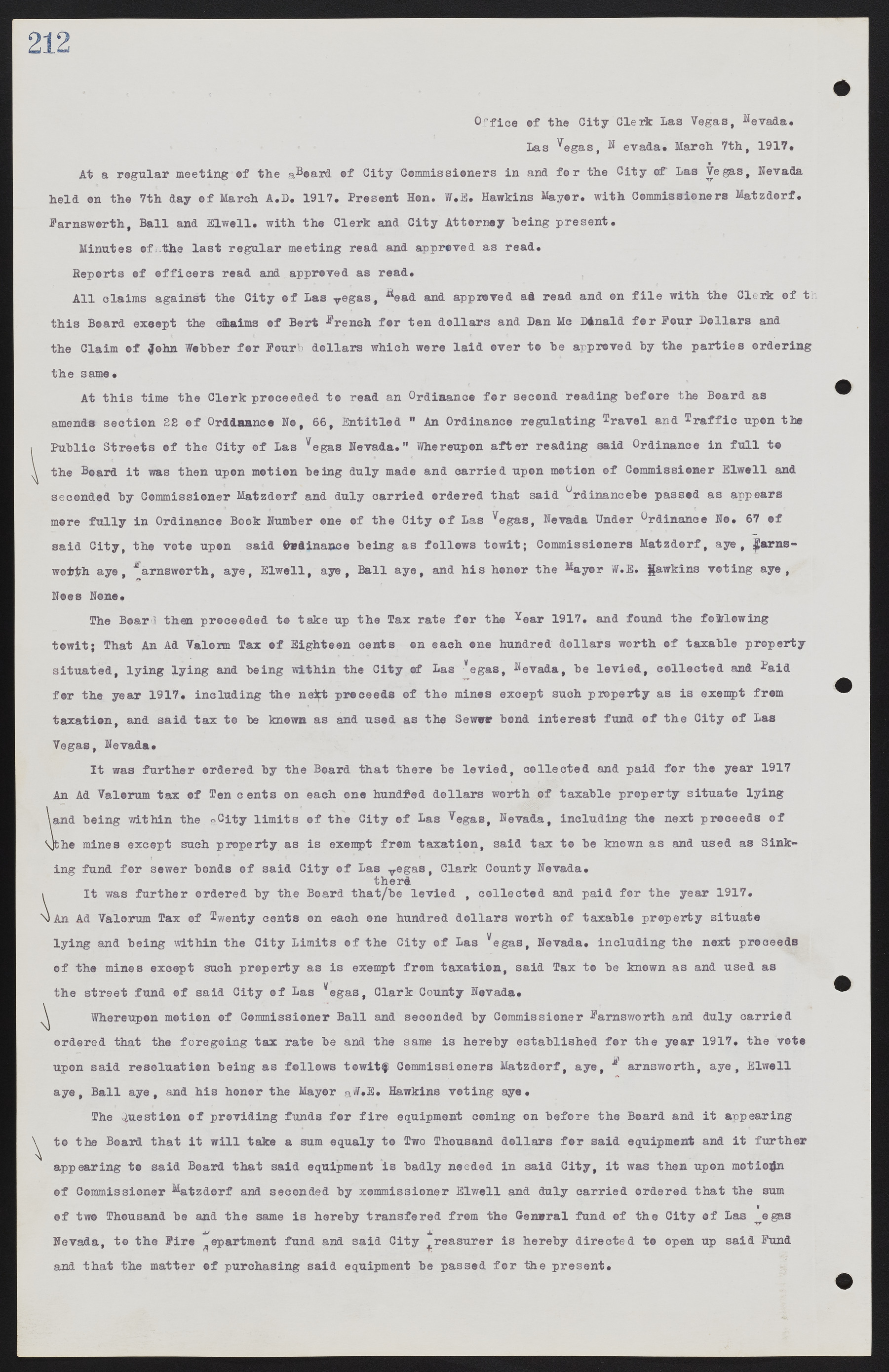 Las Vegas City Commission Minutes, June 22, 1911 to February 7, 1922, lvc000001-228