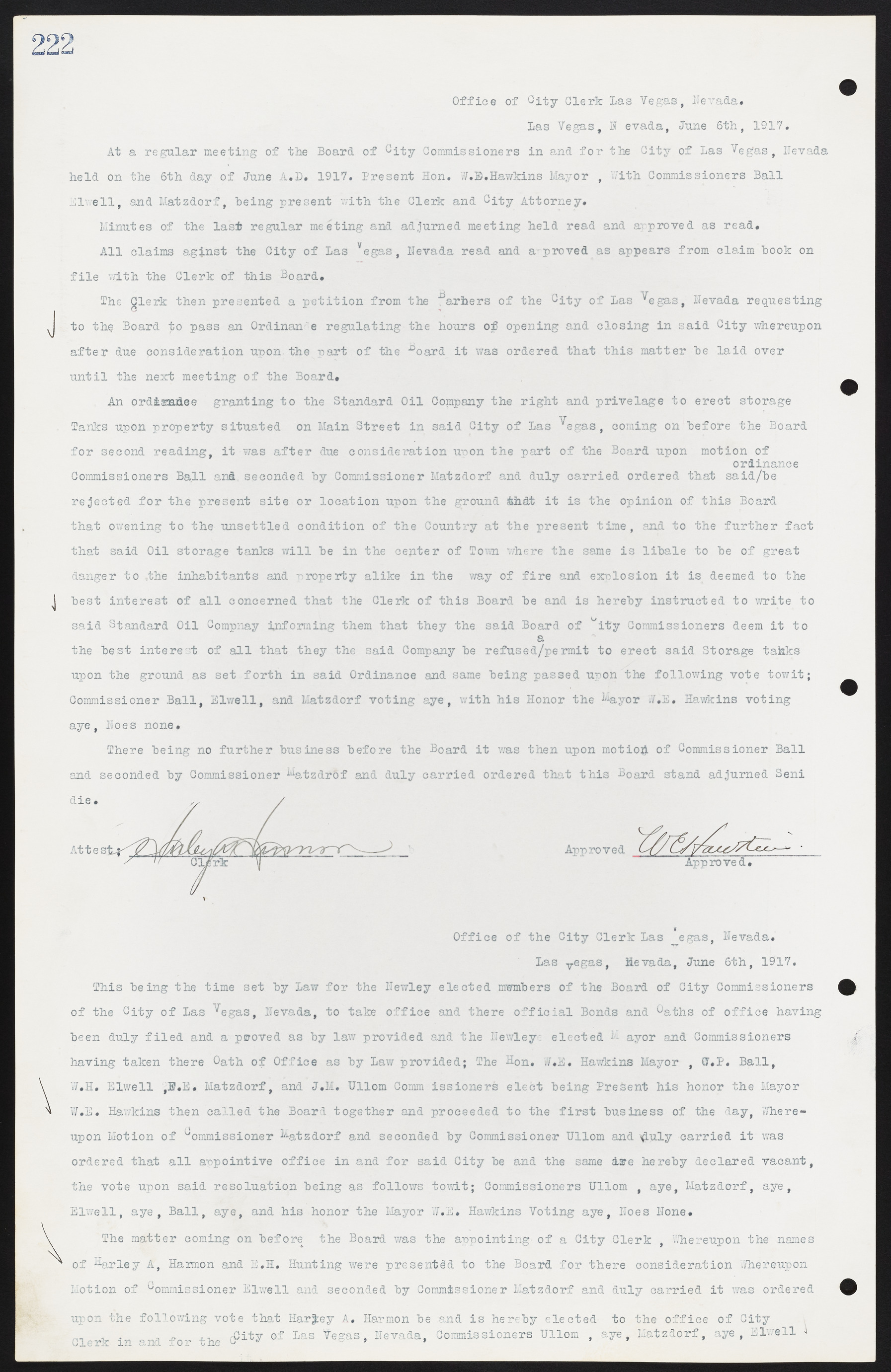 Las Vegas City Commission Minutes, June 22, 1911 to February 7, 1922, lvc000001-238