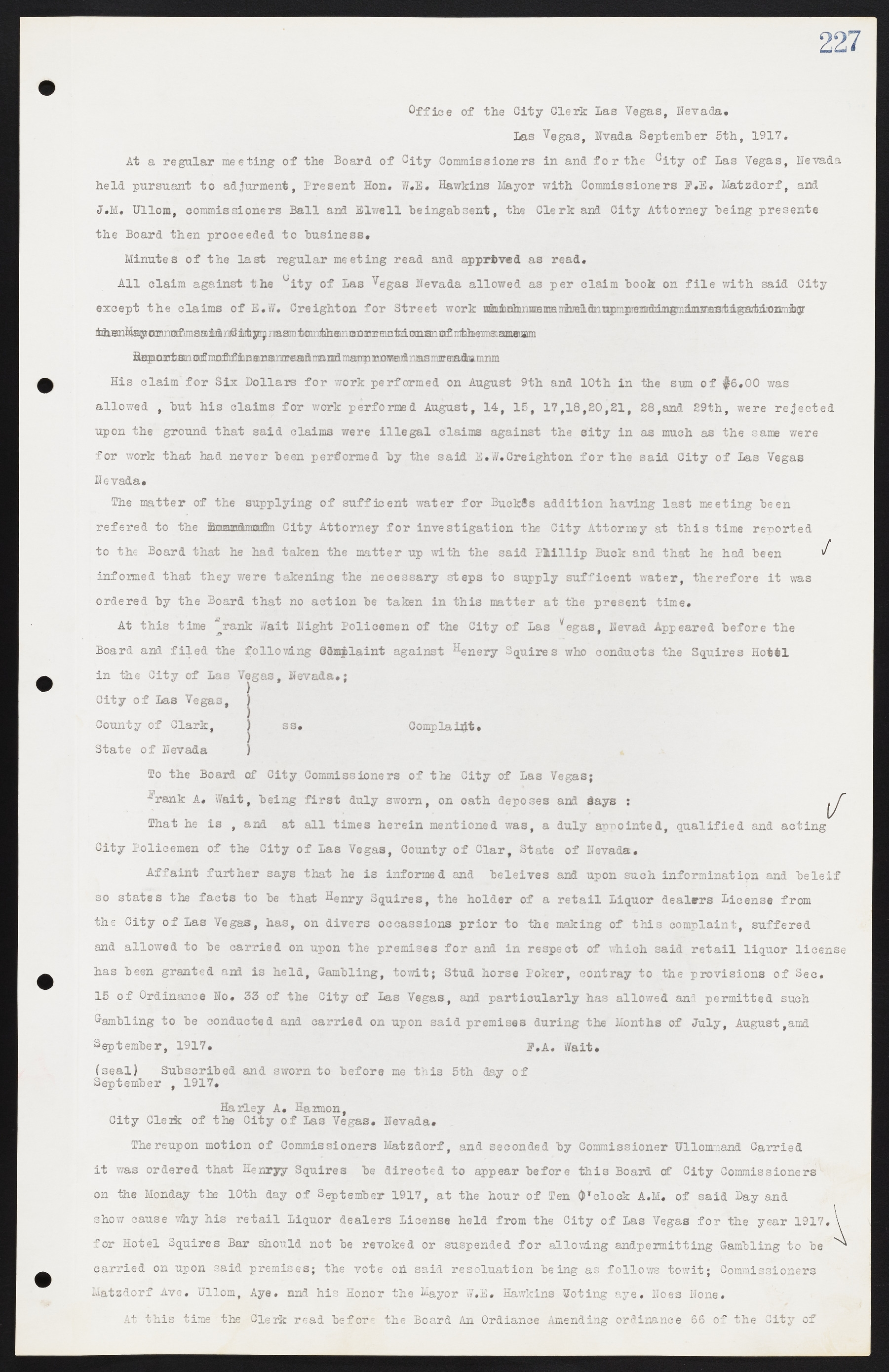 Las Vegas City Commission Minutes, June 22, 1911 to February 7, 1922, lvc000001-243