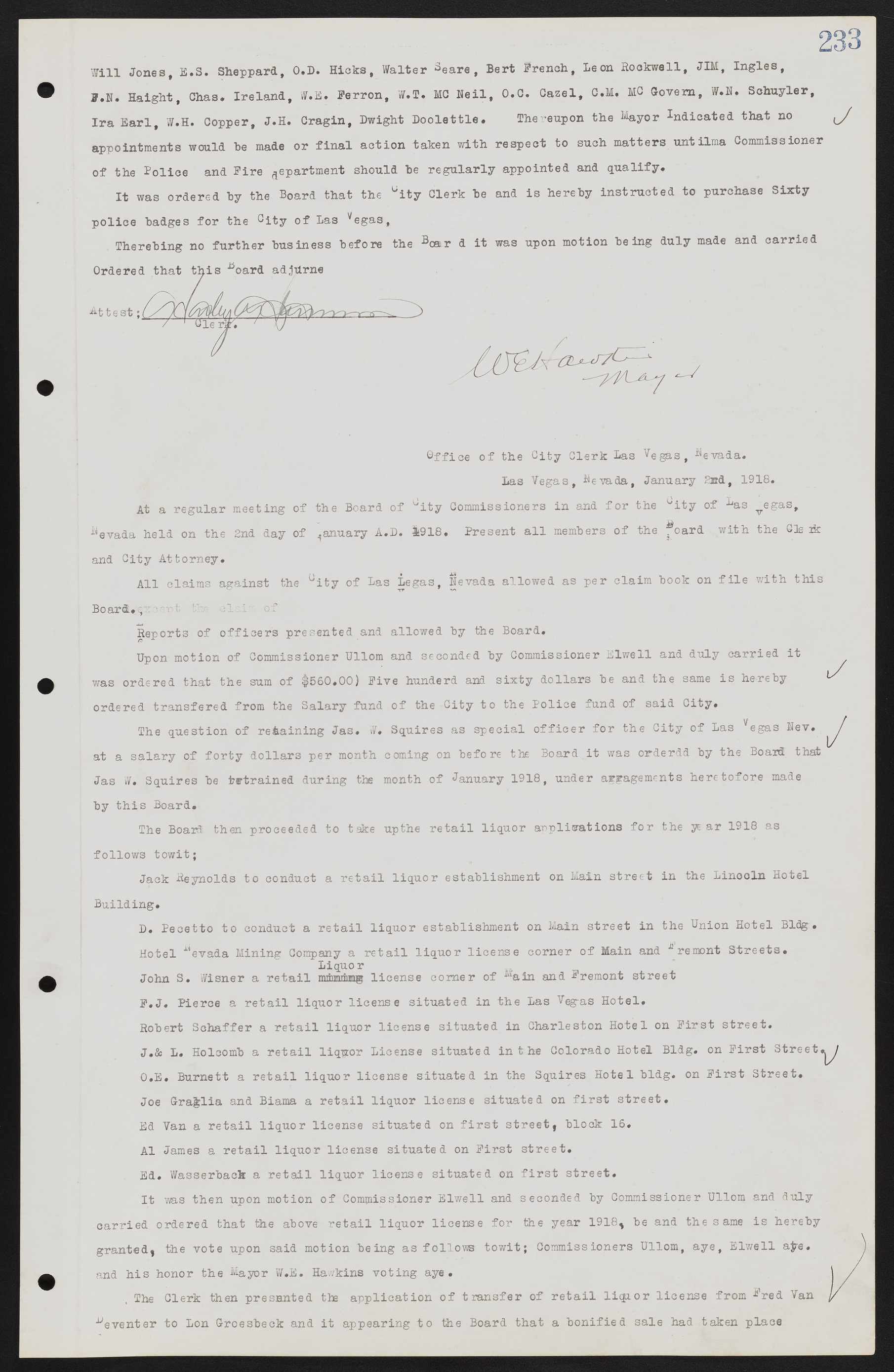 Las Vegas City Commission Minutes, June 22, 1911 to February 7, 1922, lvc000001-249