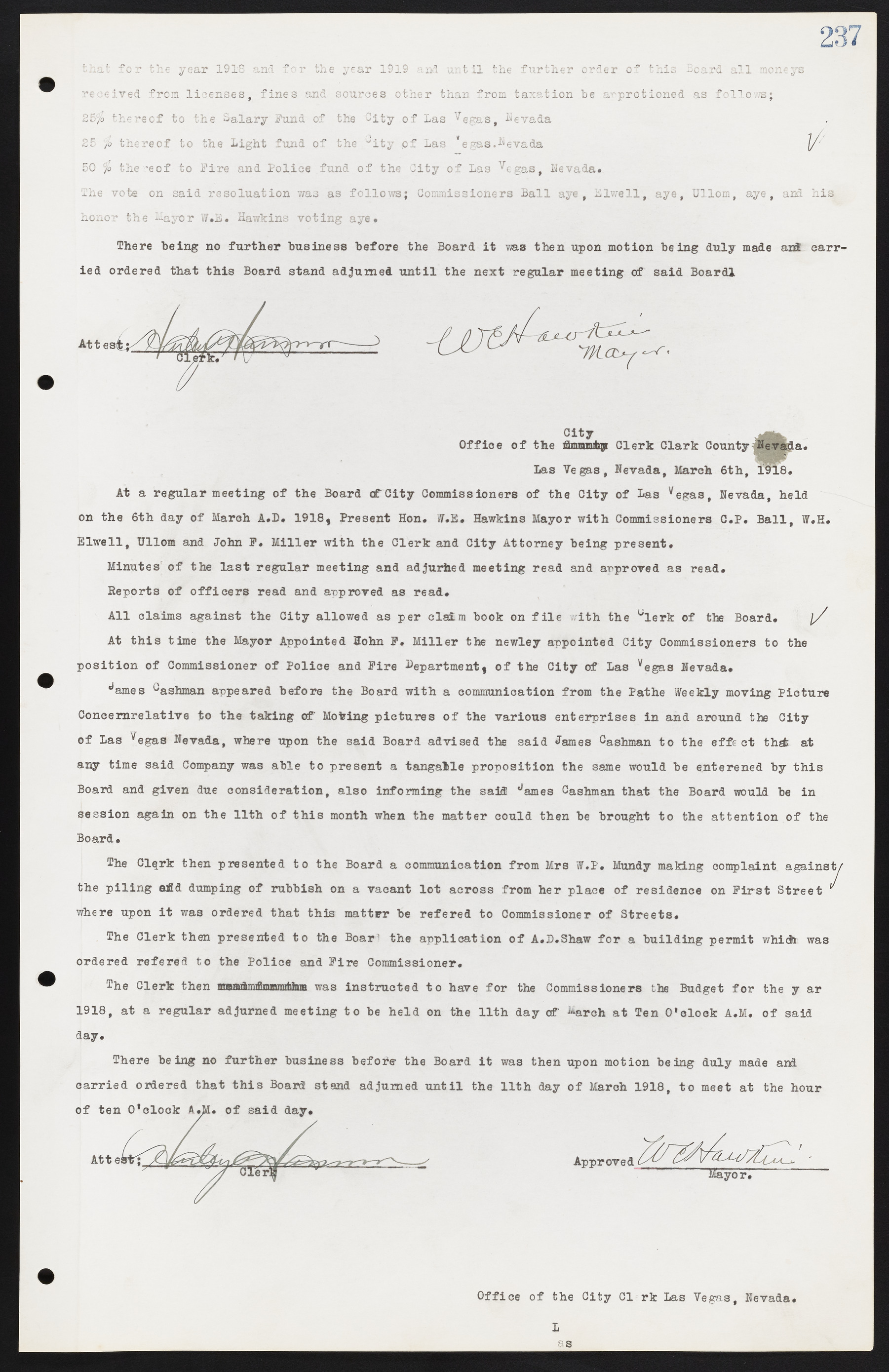 Las Vegas City Commission Minutes, June 22, 1911 to February 7, 1922, lvc000001-253