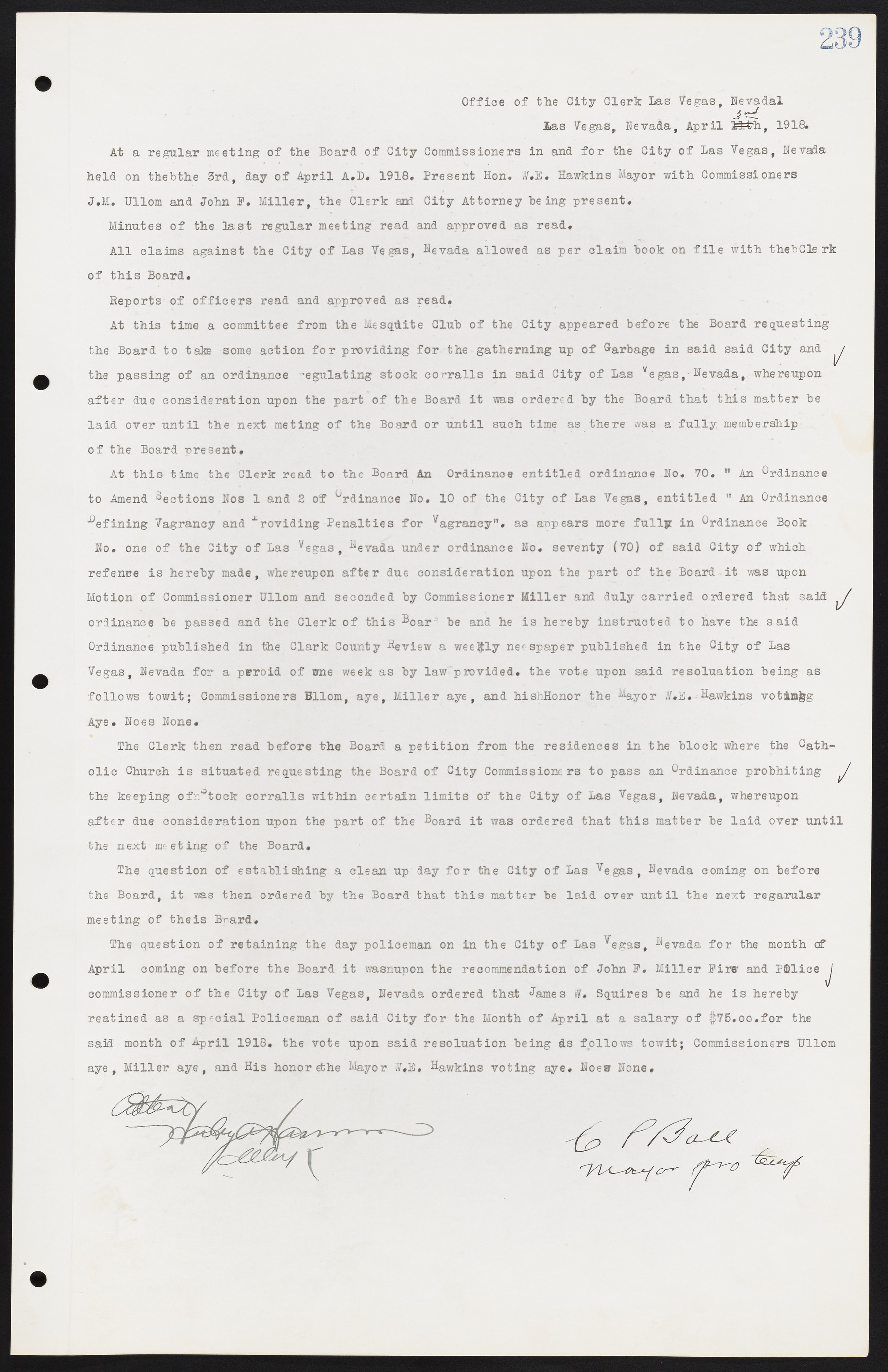 Las Vegas City Commission Minutes, June 22, 1911 to February 7, 1922, lvc000001-255