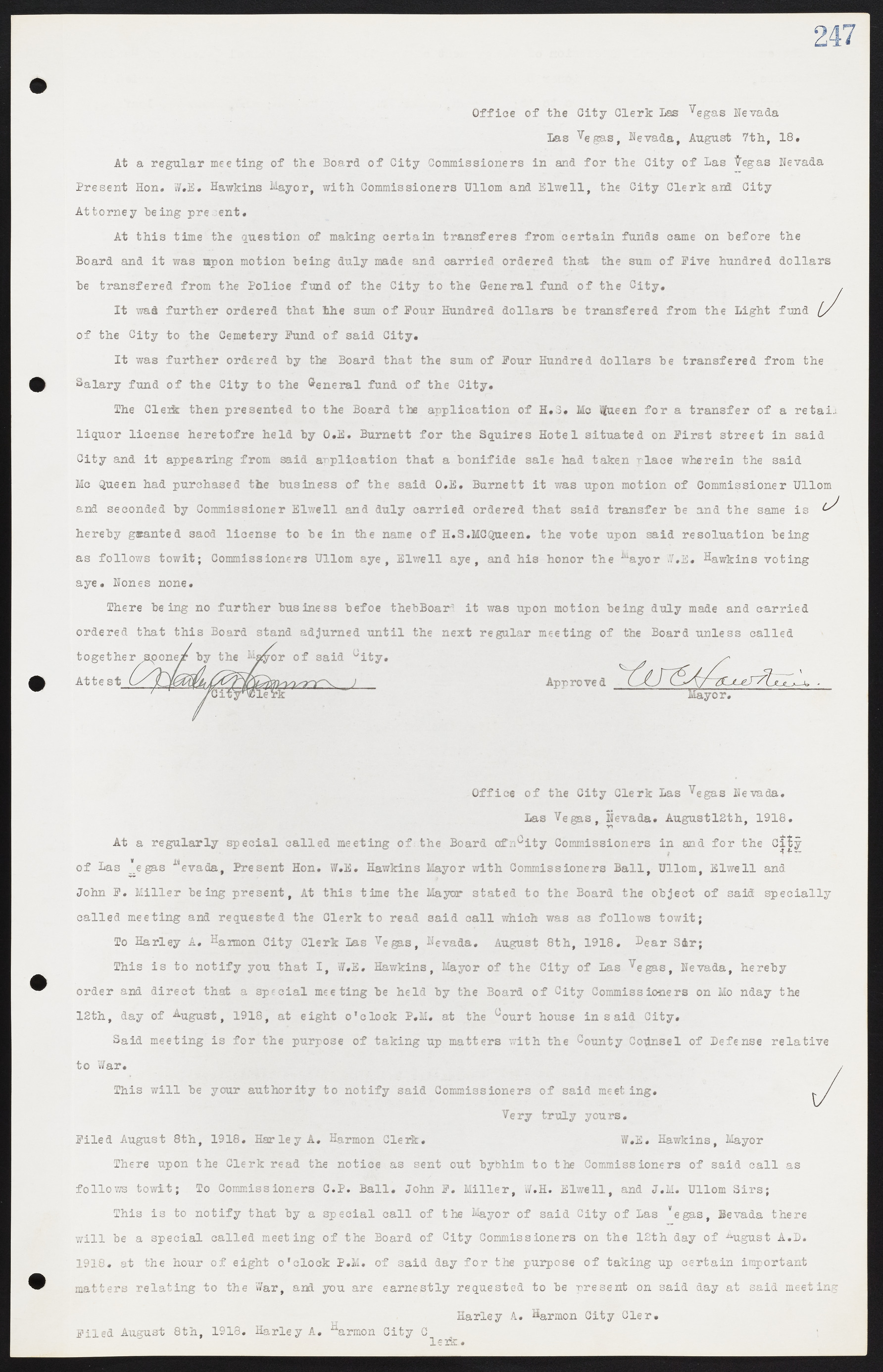 Las Vegas City Commission Minutes, June 22, 1911 to February 7, 1922, lvc000001-263