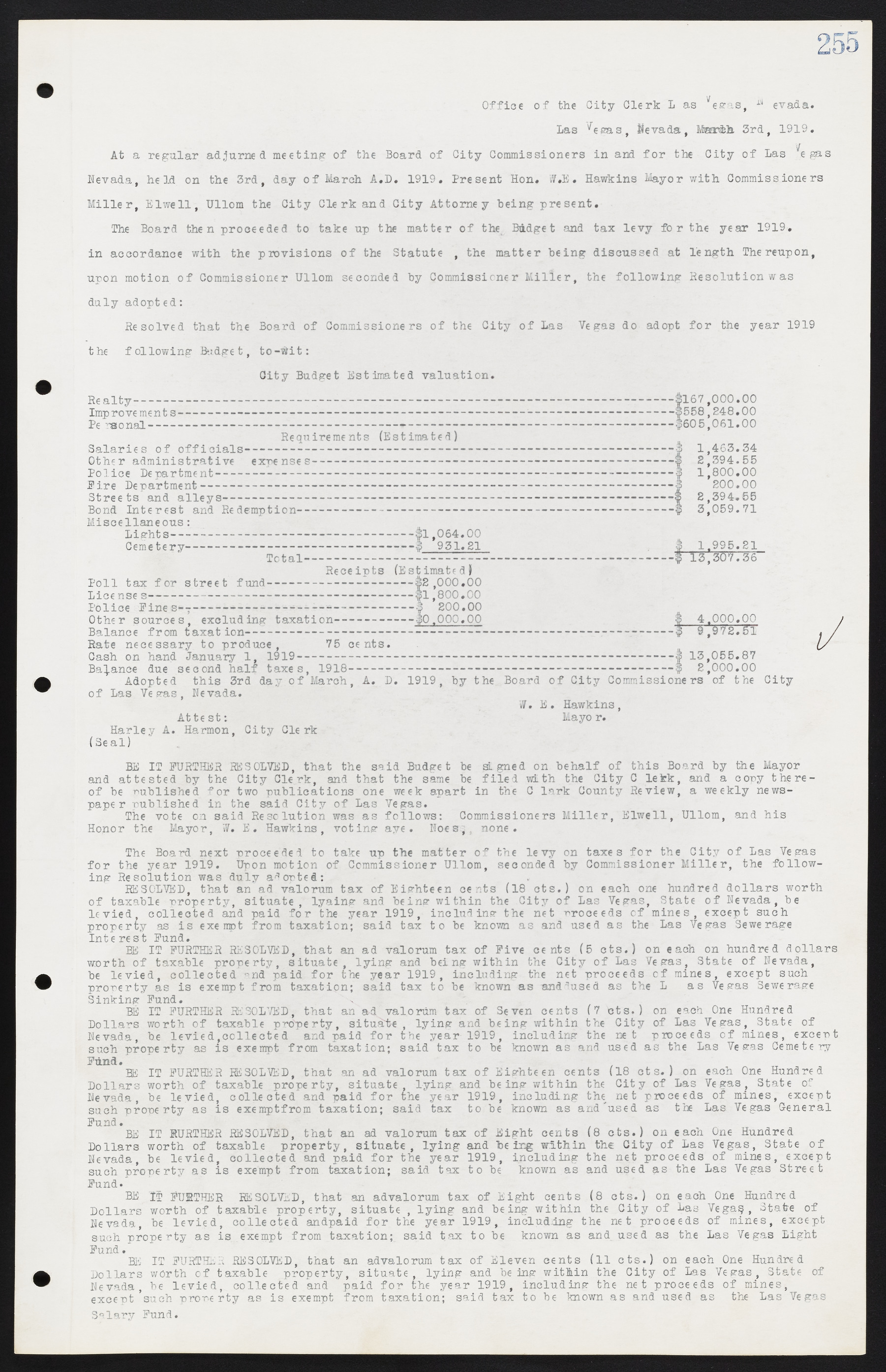 Las Vegas City Commission Minutes, June 22, 1911 to February 7, 1922, lvc000001-271