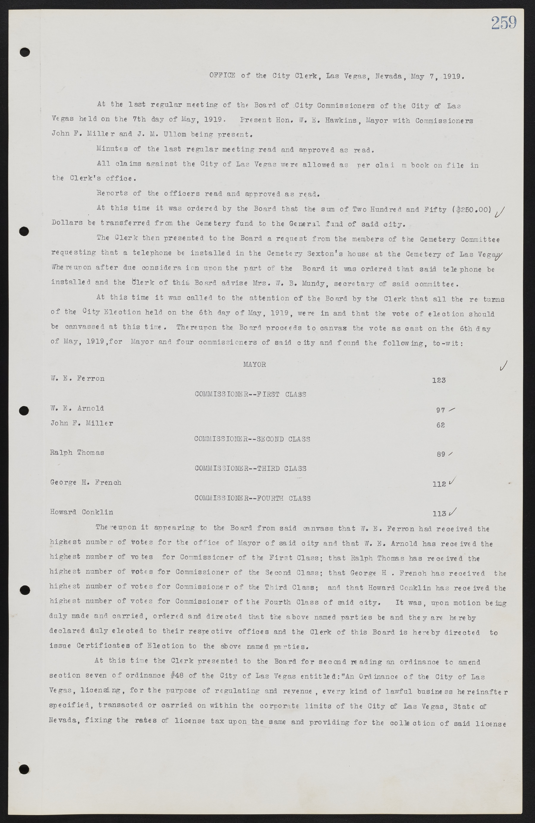 Las Vegas City Commission Minutes, June 22, 1911 to February 7, 1922, lvc000001-275