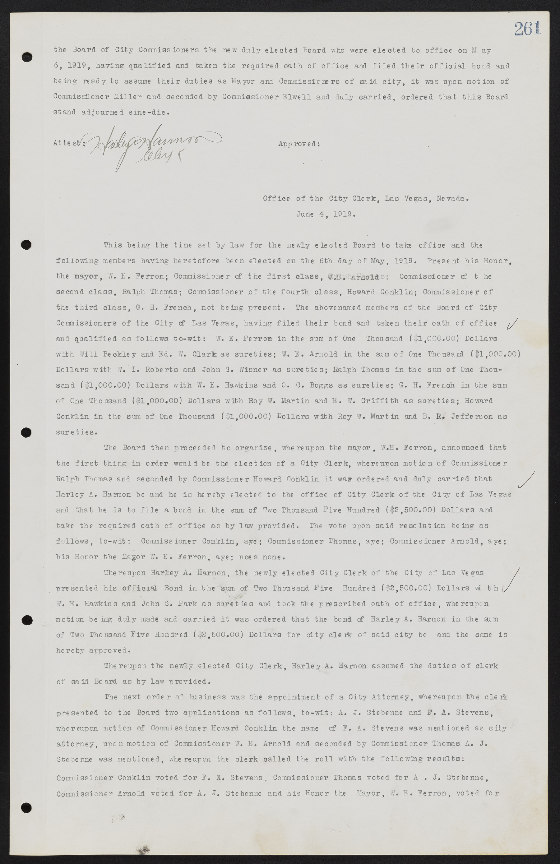 Las Vegas City Commission Minutes, June 22, 1911 to February 7, 1922, lvc000001-277