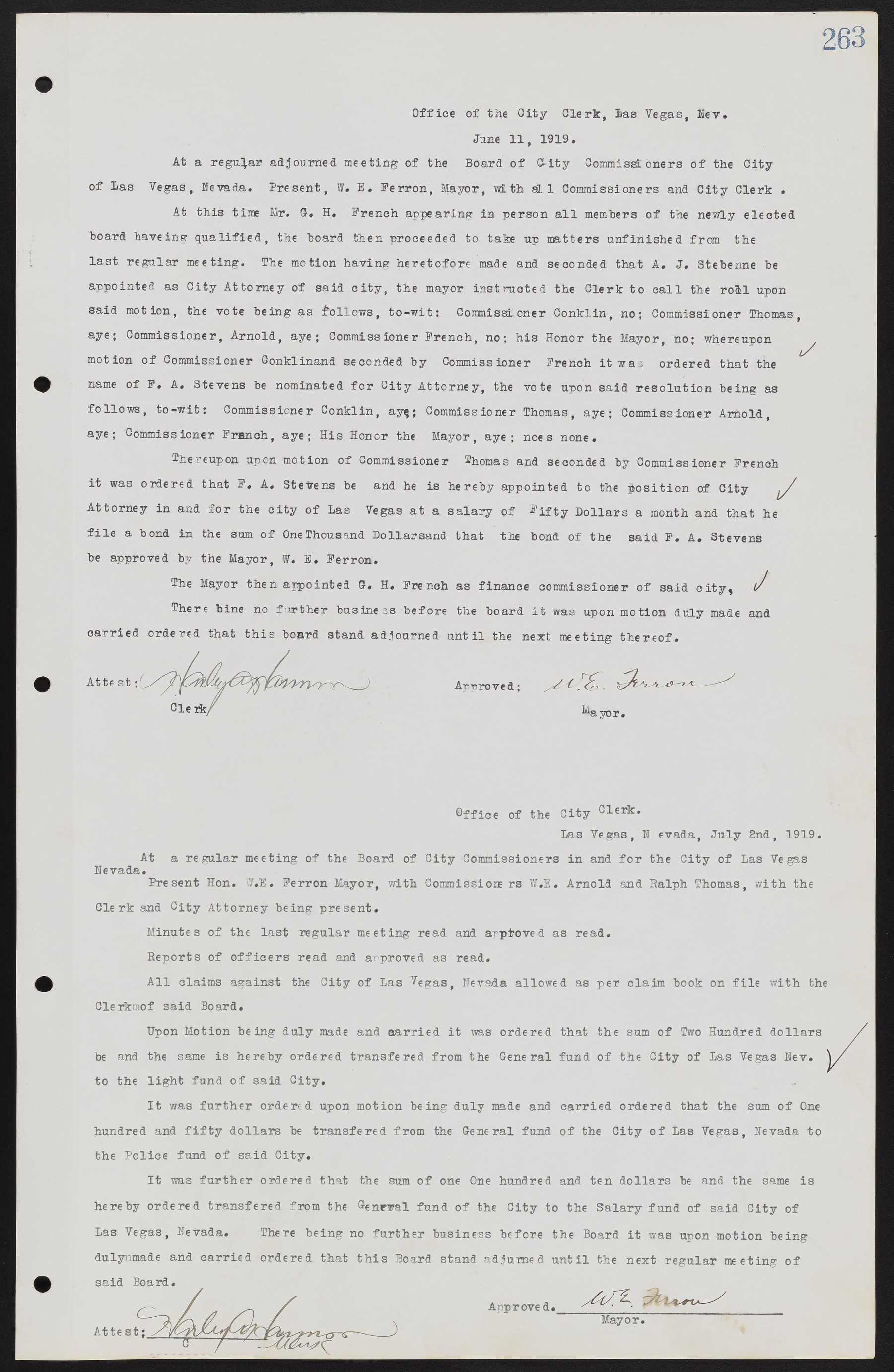 Las Vegas City Commission Minutes, June 22, 1911 to February 7, 1922, lvc000001-279