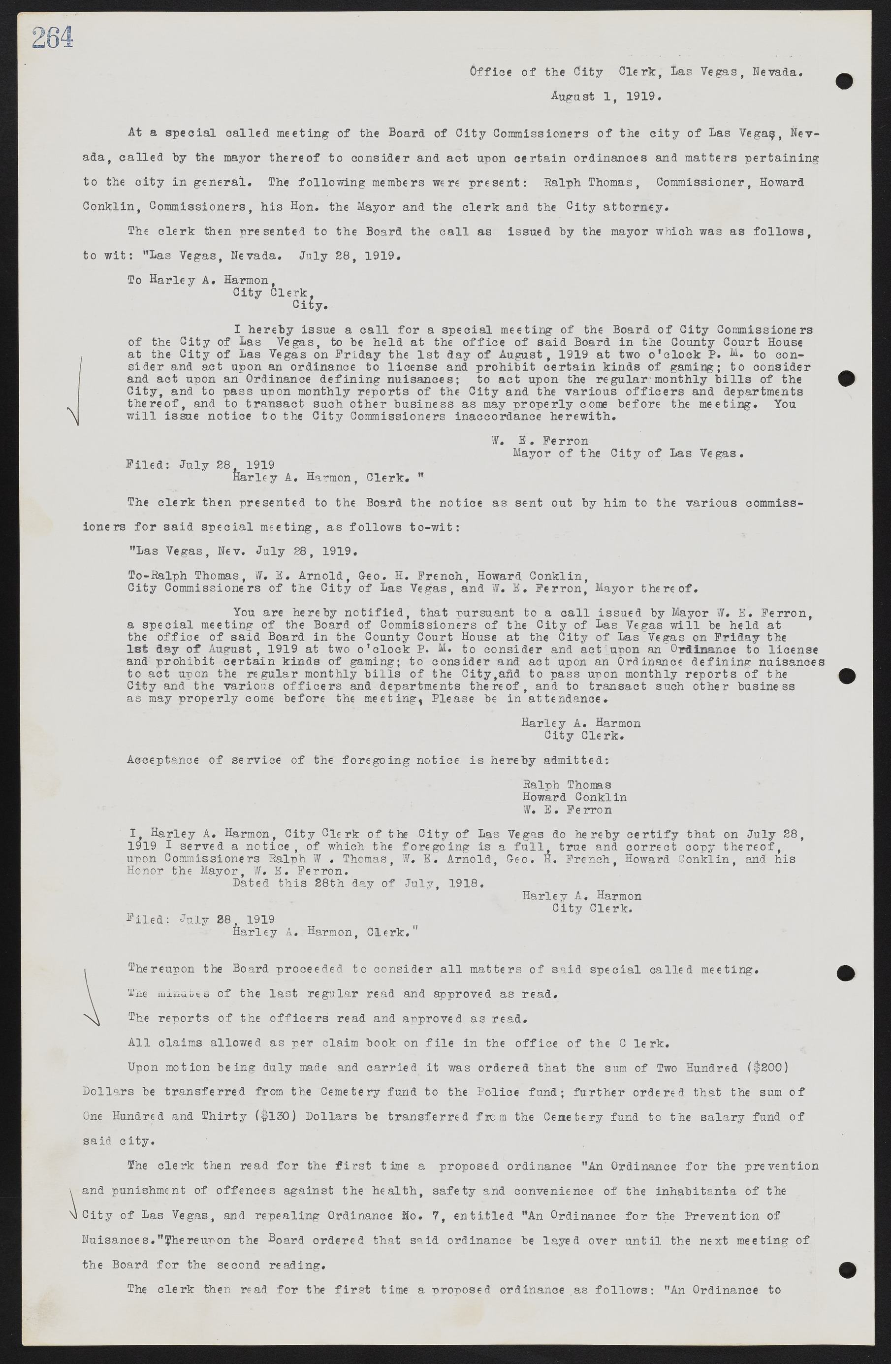 Las Vegas City Commission Minutes, June 22, 1911 to February 7, 1922, lvc000001-280