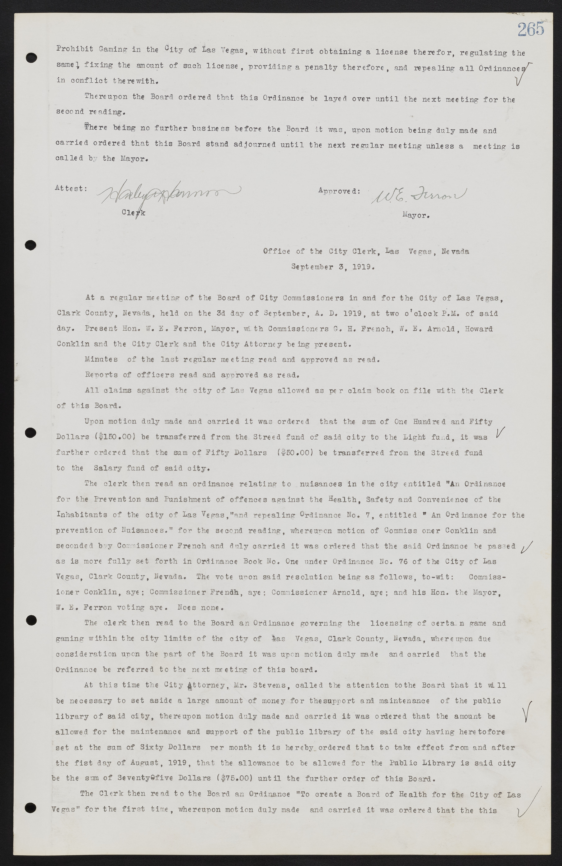 Las Vegas City Commission Minutes, June 22, 1911 to February 7, 1922, lvc000001-281