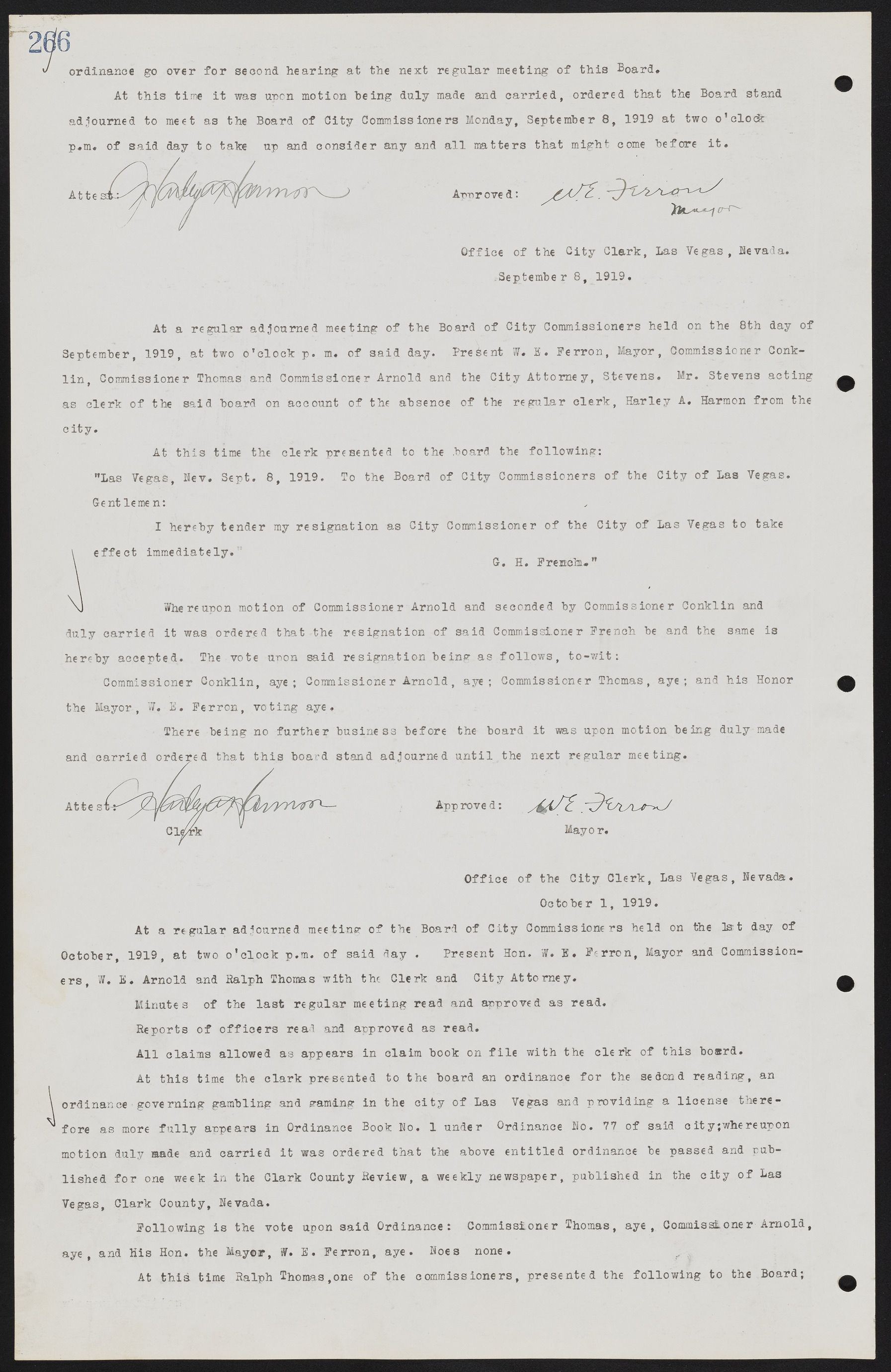 Las Vegas City Commission Minutes, June 22, 1911 to February 7, 1922, lvc000001-282