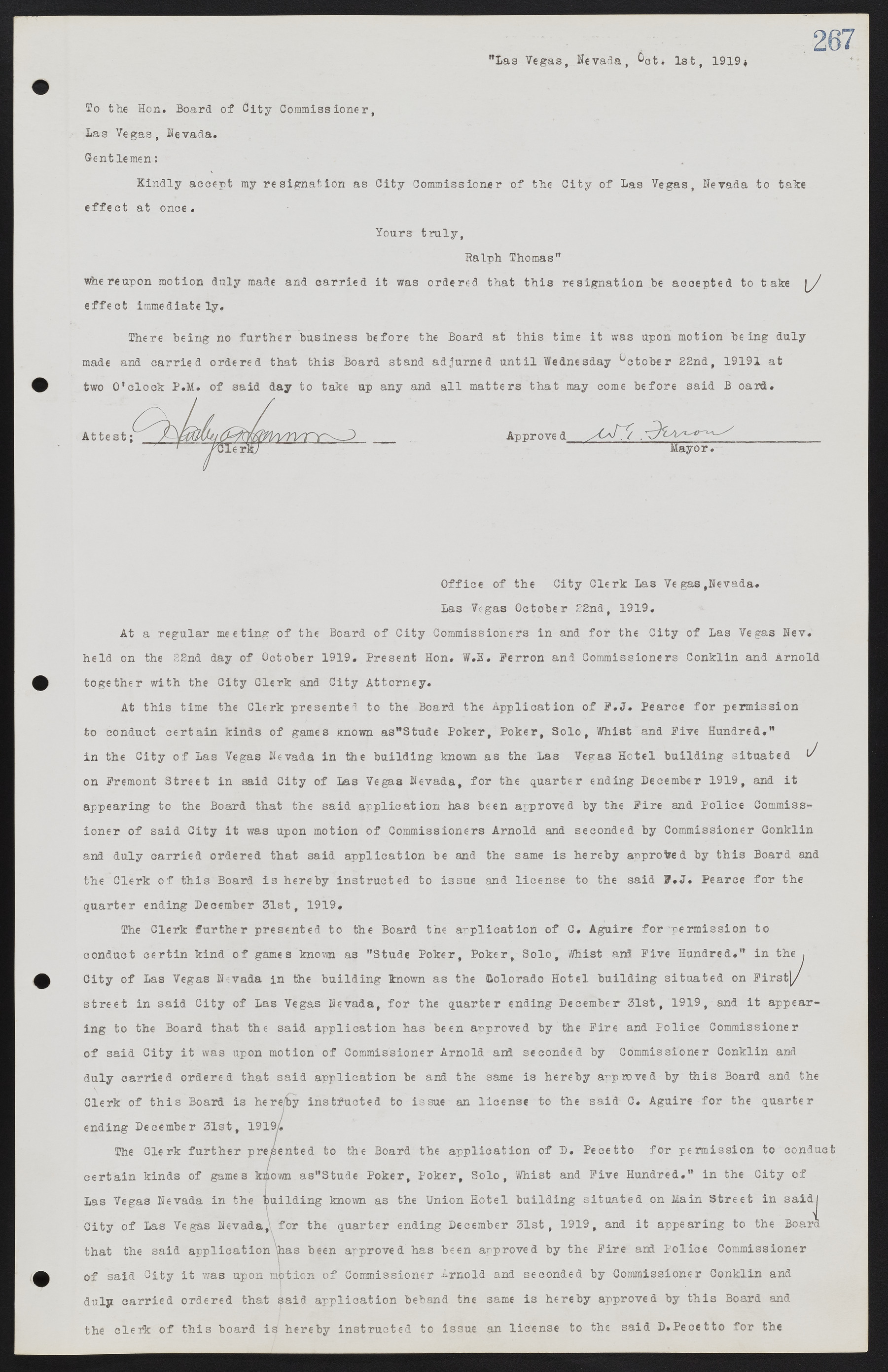 Las Vegas City Commission Minutes, June 22, 1911 to February 7, 1922, lvc000001-283