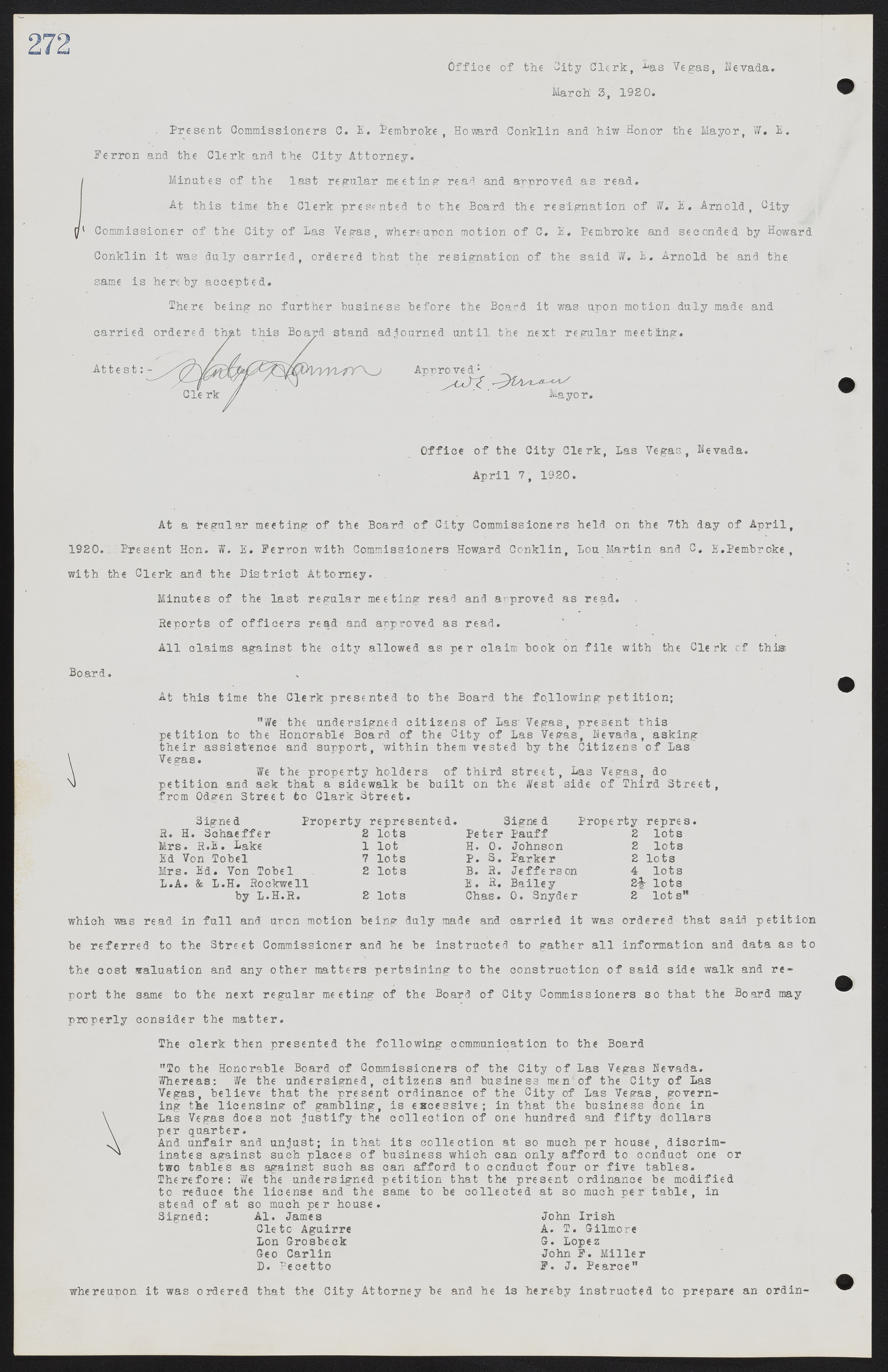 Las Vegas City Commission Minutes, June 22, 1911 to February 7, 1922, lvc000001-288