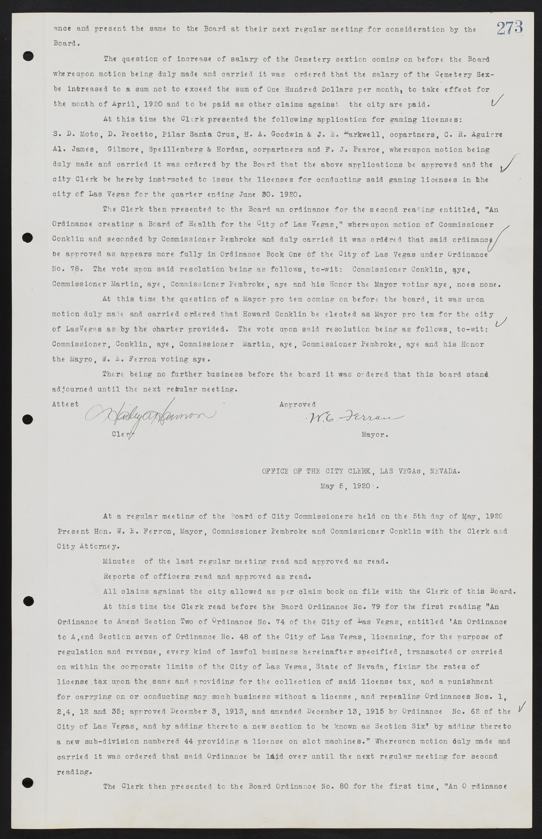 Las Vegas City Commission Minutes, June 22, 1911 to February 7, 1922, lvc000001-289