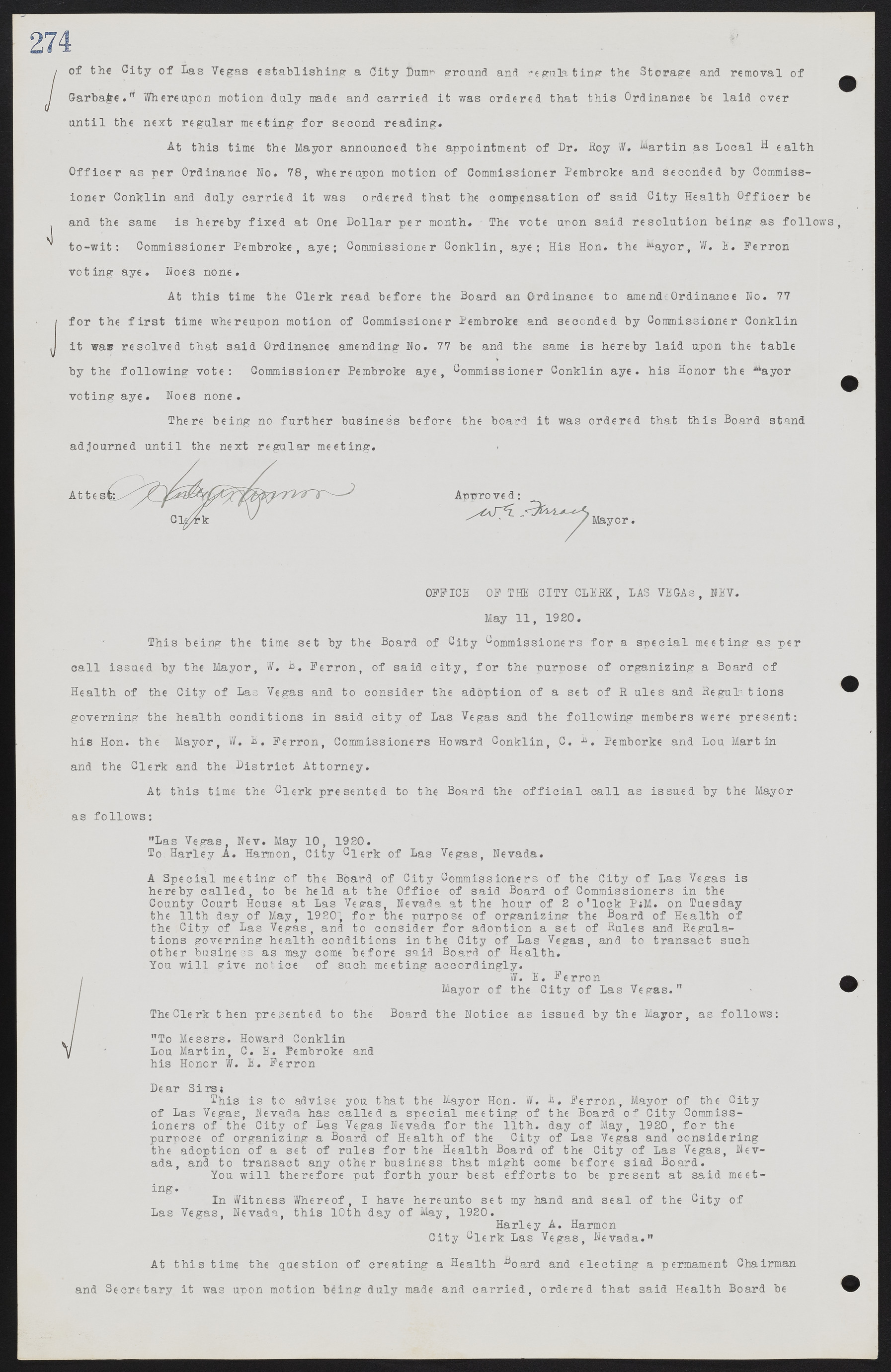 Las Vegas City Commission Minutes, June 22, 1911 to February 7, 1922, lvc000001-290