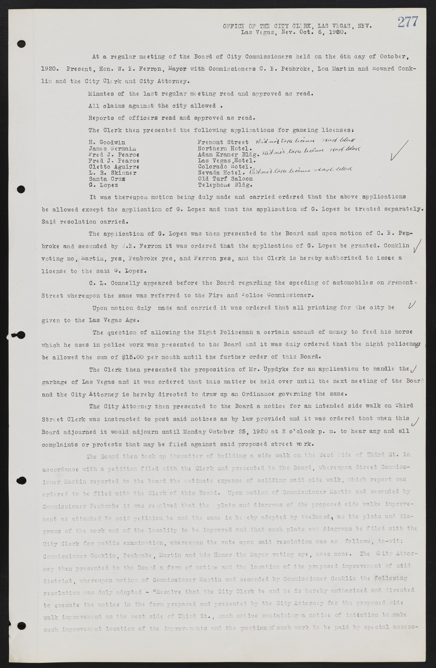 Las Vegas City Commission Minutes, June 22, 1911 to February 7, 1922, lvc000001-293
