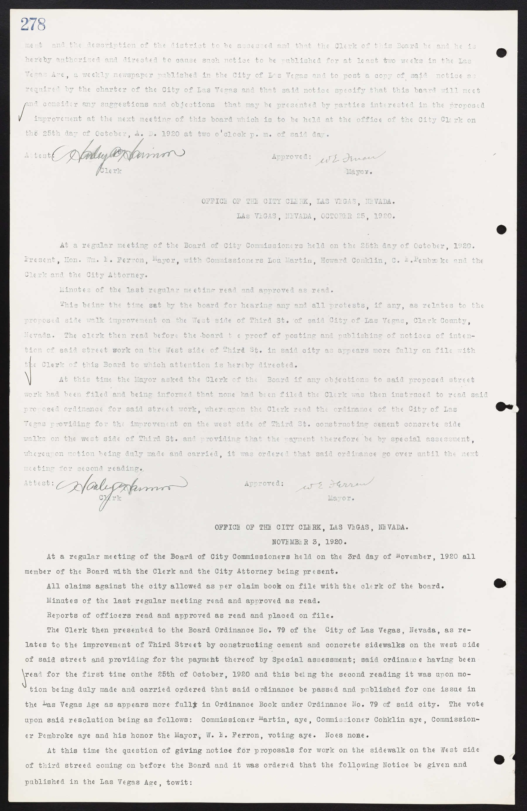 Las Vegas City Commission Minutes, June 22, 1911 to February 7, 1922, lvc000001-294