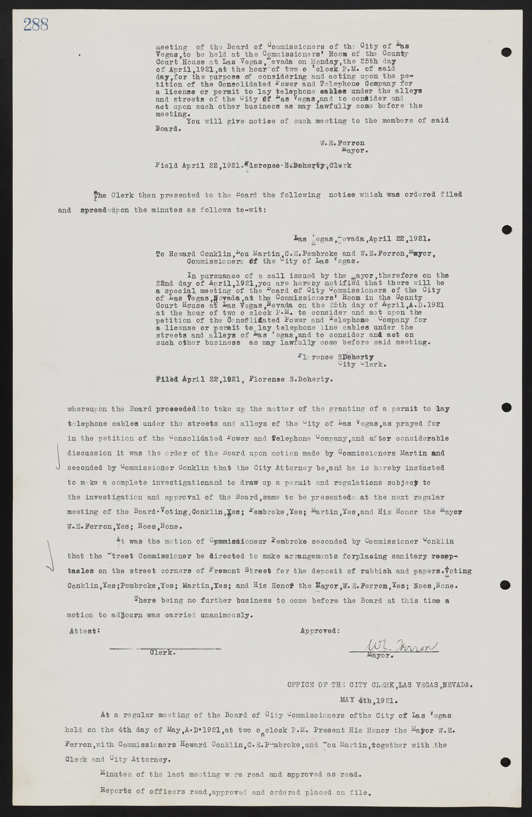 Las Vegas City Commission Minutes, June 22, 1911 to February 7, 1922, lvc000001-304