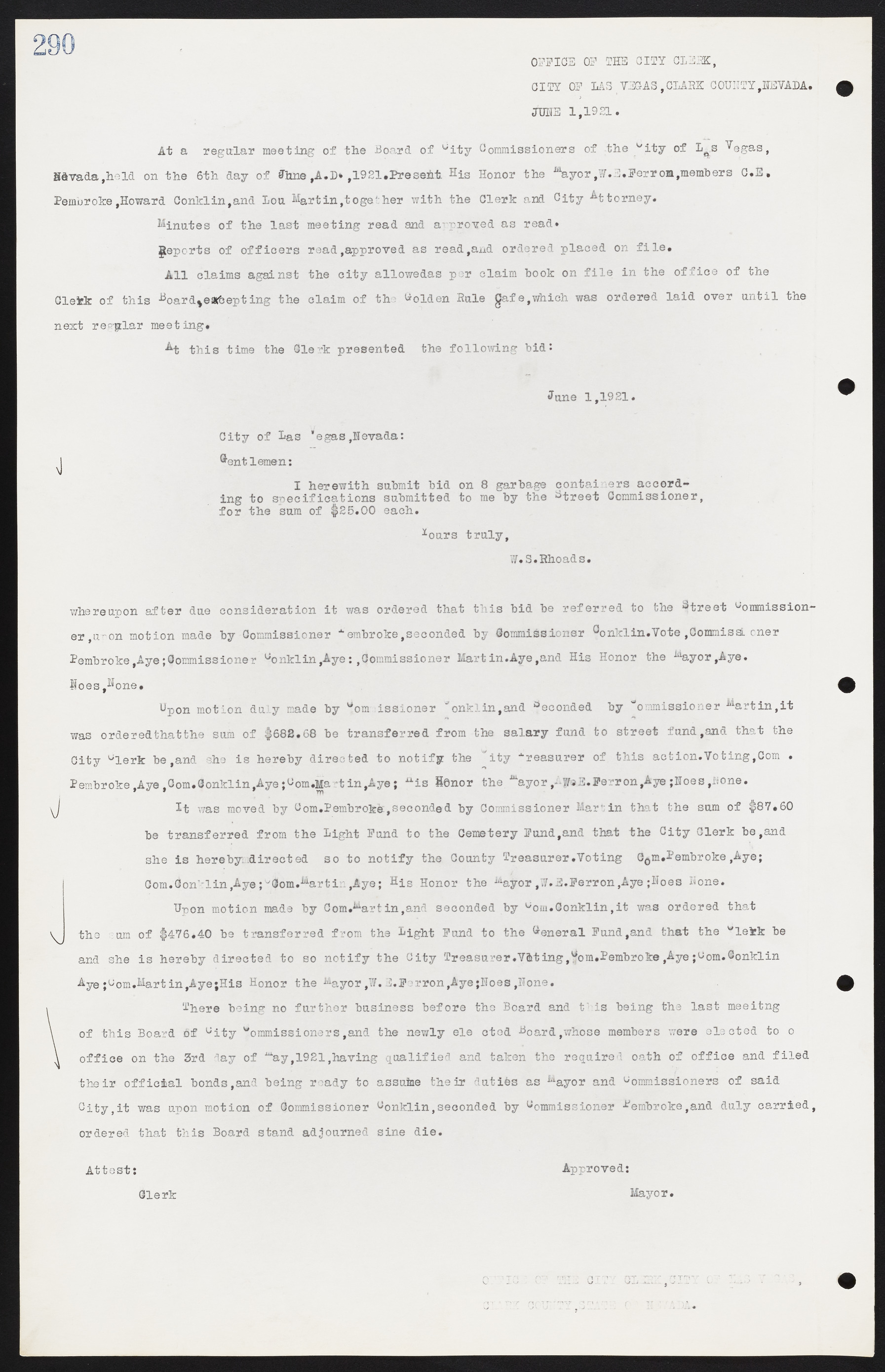 Las Vegas City Commission Minutes, June 22, 1911 to February 7, 1922, lvc000001-306