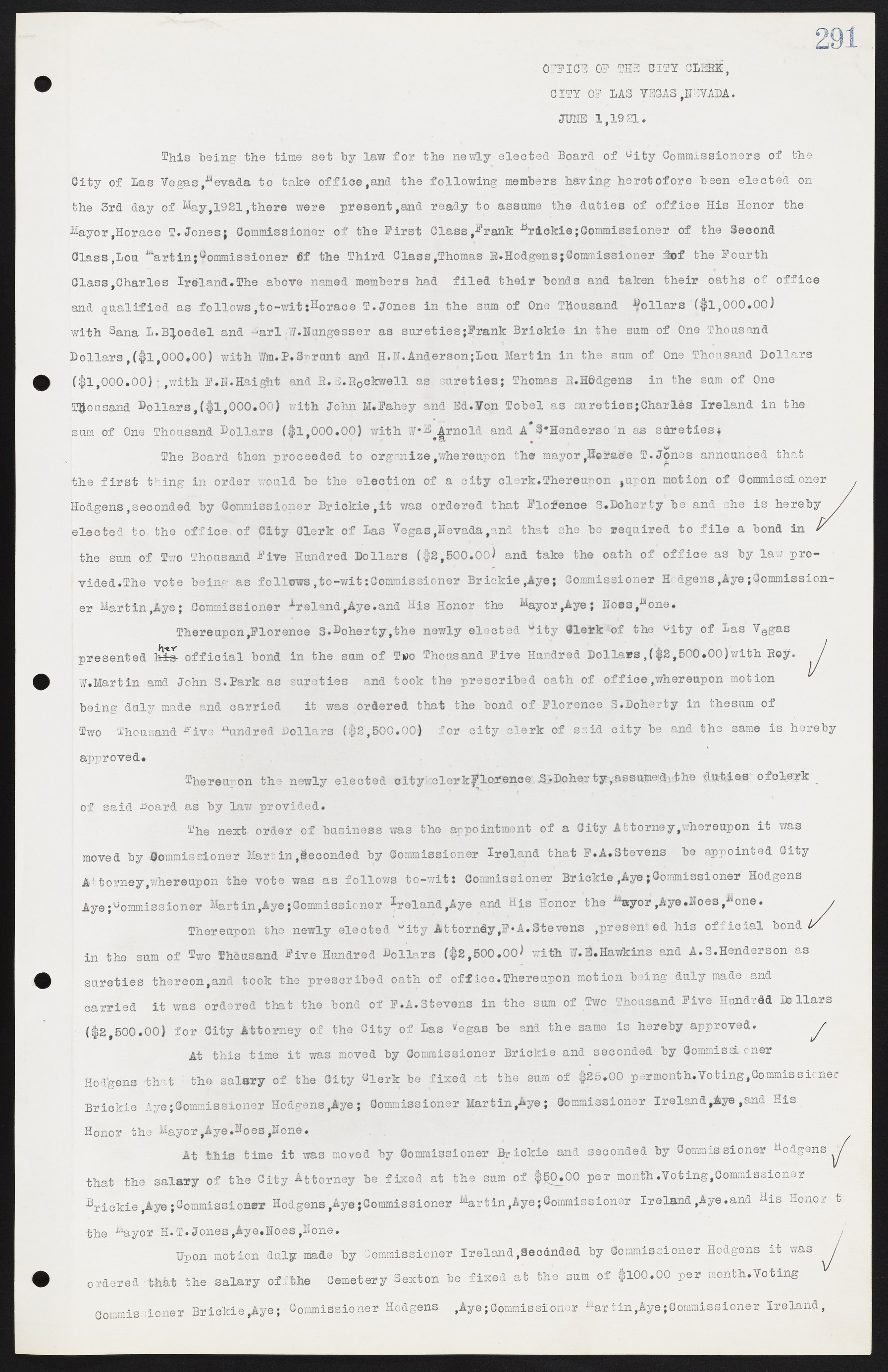 Las Vegas City Commission Minutes, June 22, 1911 to February 7, 1922, lvc000001-307