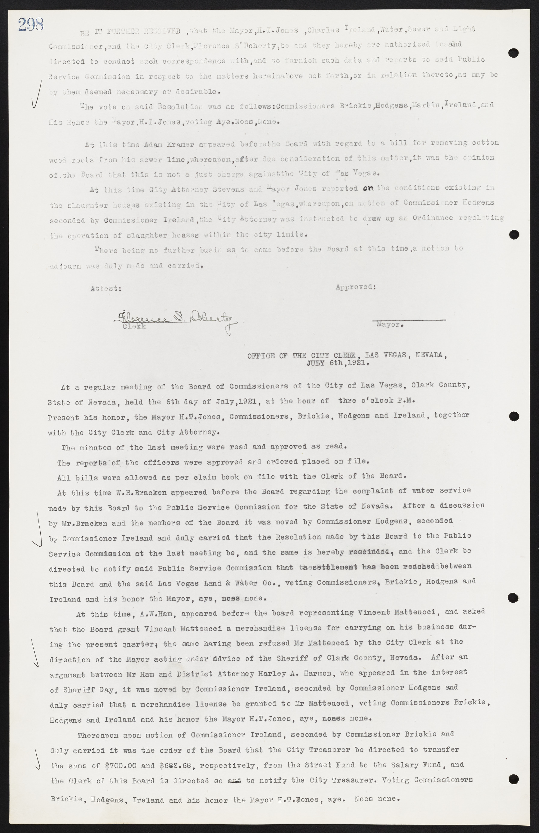 Las Vegas City Commission Minutes, June 22, 1911 to February 7, 1922, lvc000001-314