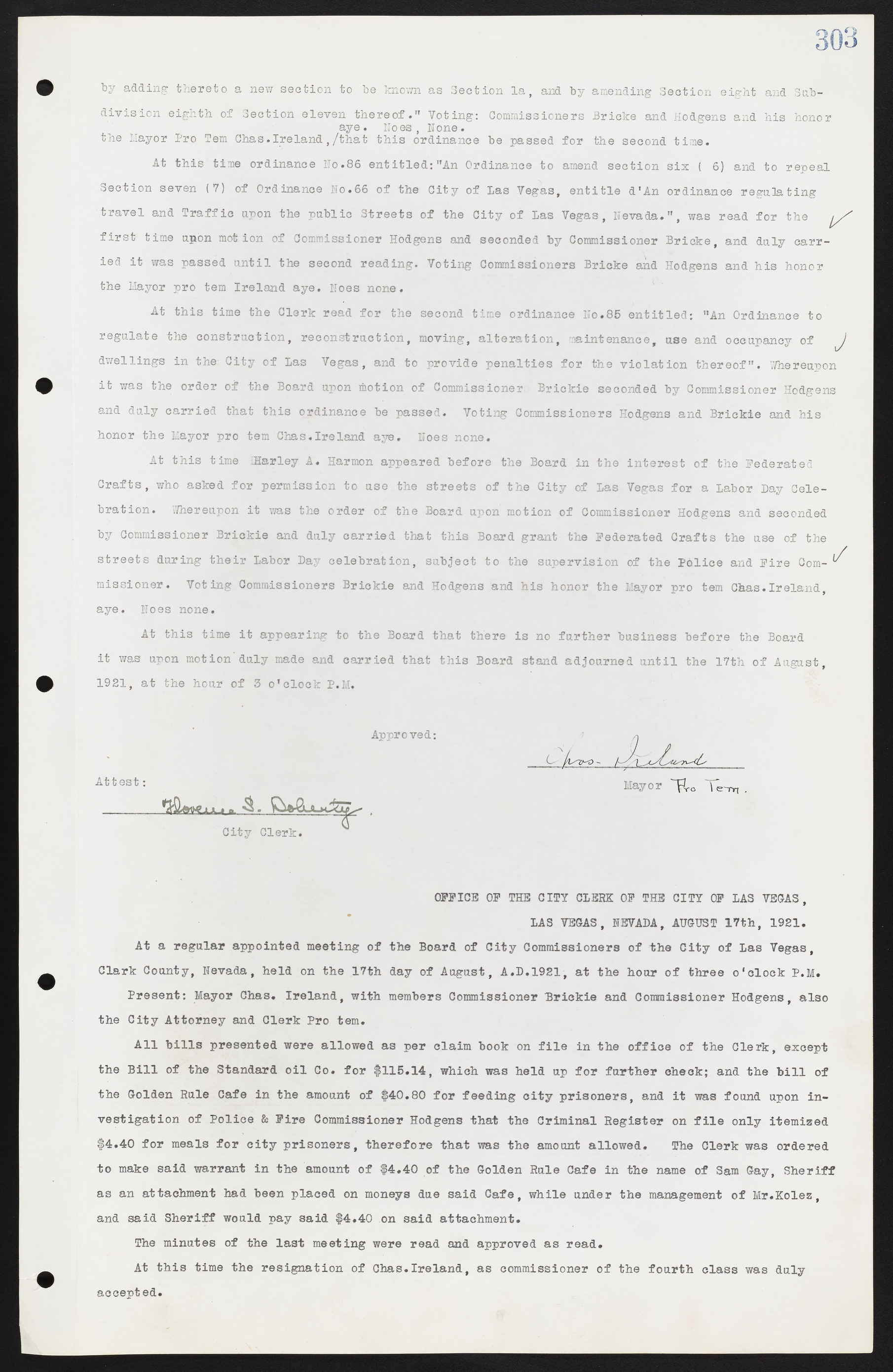 Las Vegas City Commission Minutes, June 22, 1911 to February 7, 1922, lvc000001-319