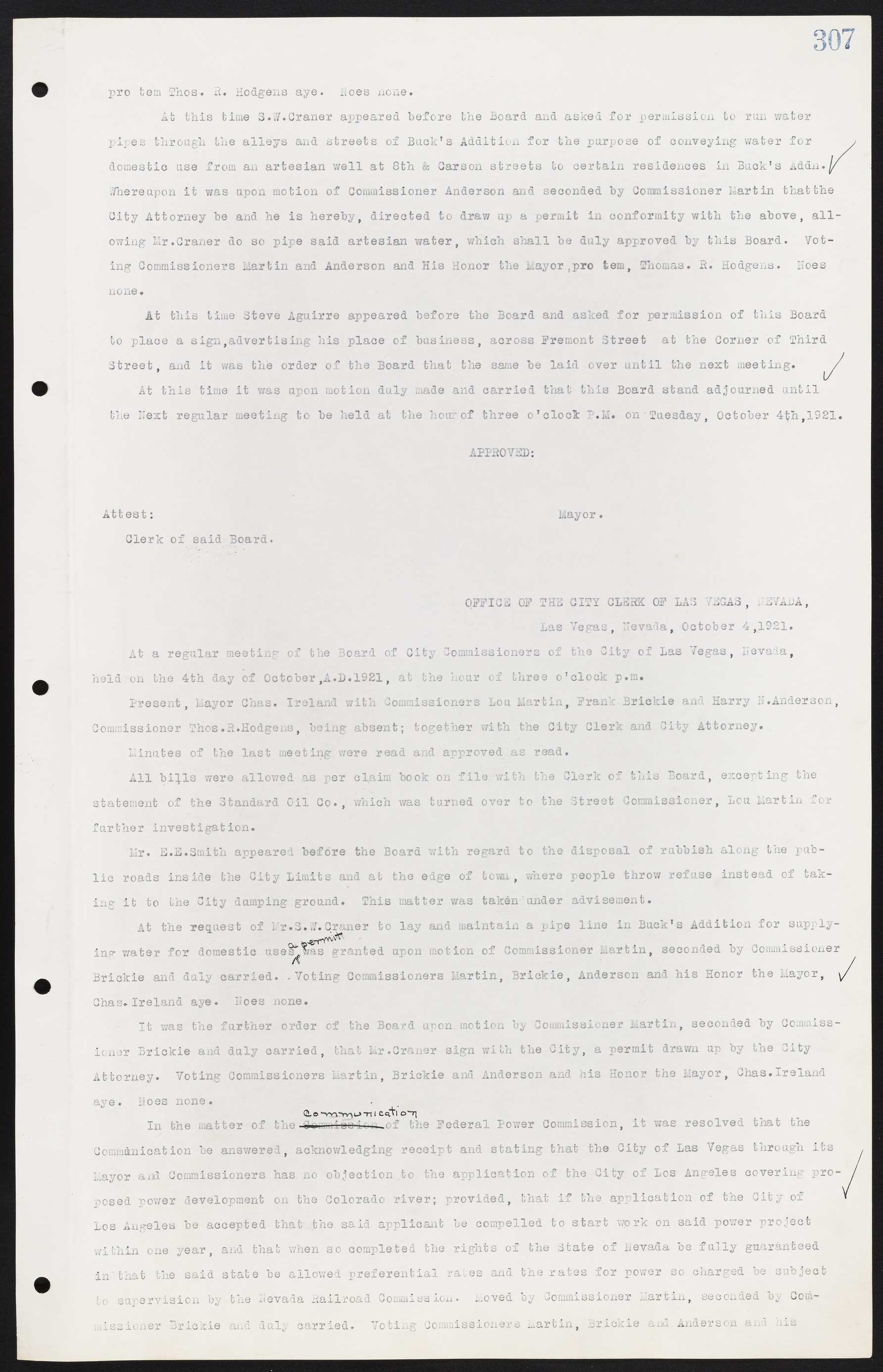 Las Vegas City Commission Minutes, June 22, 1911 to February 7, 1922, lvc000001-323