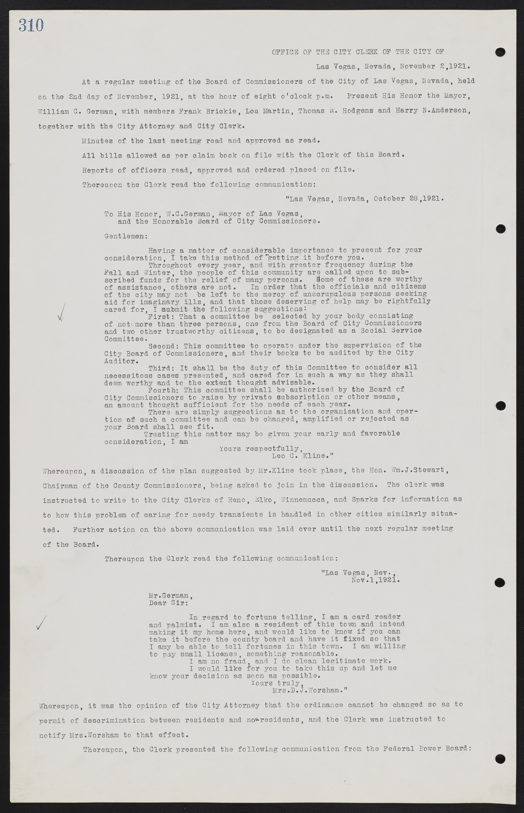 Las Vegas City Commission Minutes, June 22, 1911 to February 7, 1922, lvc000001-326