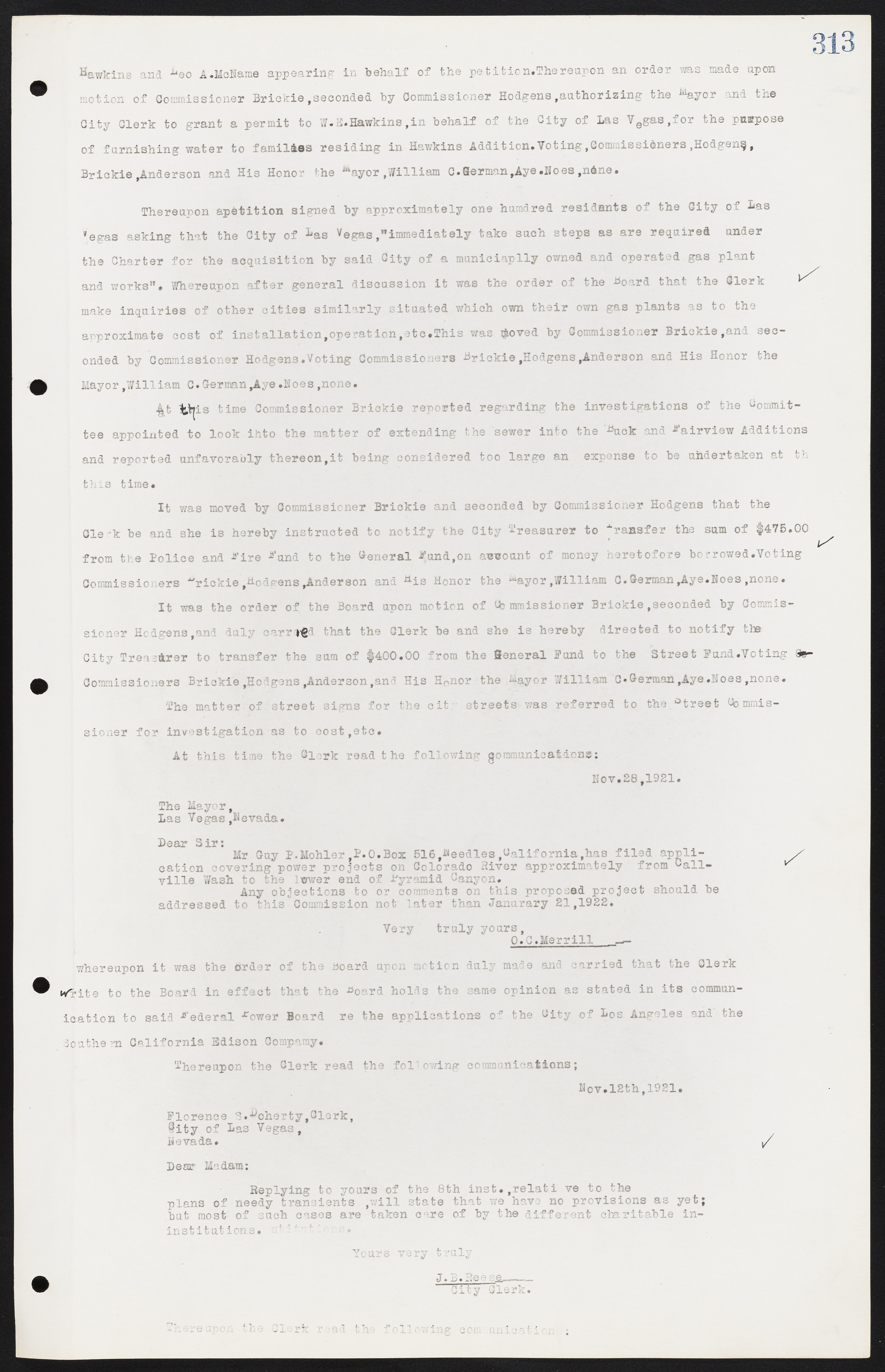Las Vegas City Commission Minutes, June 22, 1911 to February 7, 1922, lvc000001-329