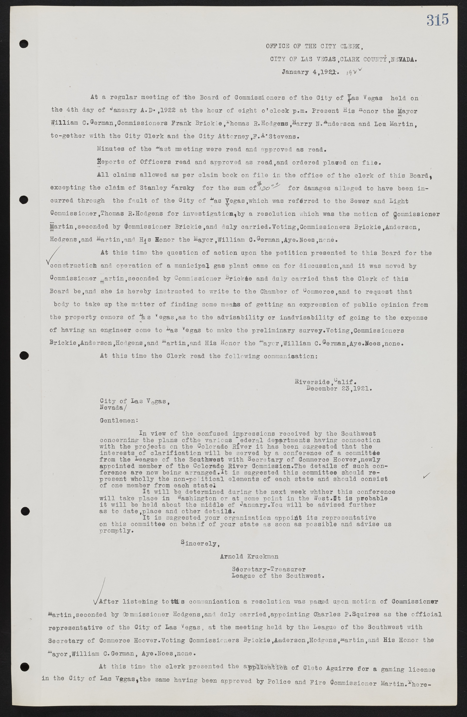 Las Vegas City Commission Minutes, June 22, 1911 to February 7, 1922, lvc000001-331