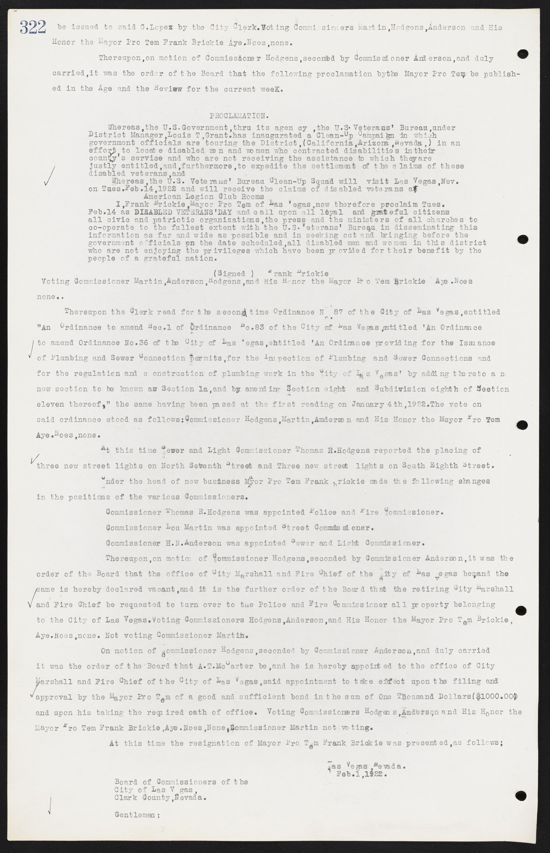 Las Vegas City Commission Minutes, June 22, 1911 to February 7, 1922, lvc000001-338