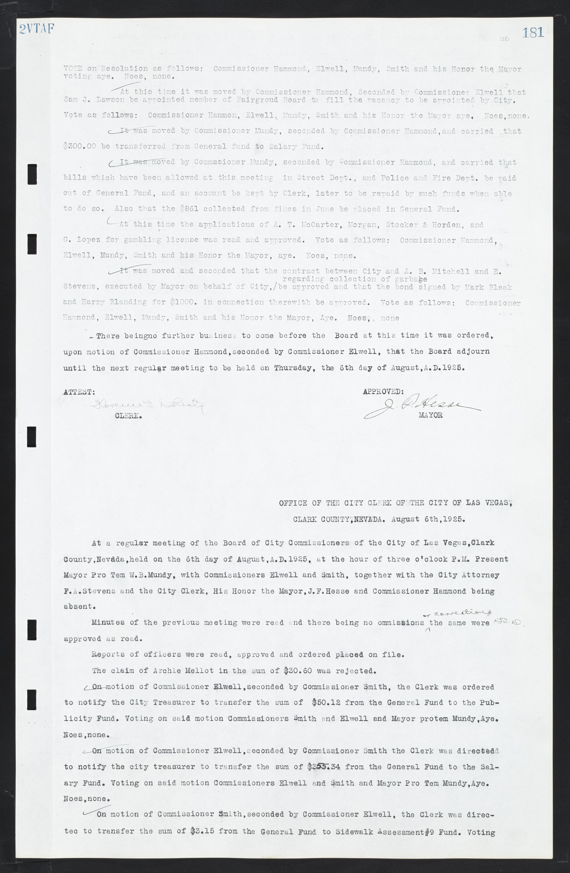 Las Vegas City Commission Minutes, March 1, 1922 to May 10, 1929, lvc000002-188