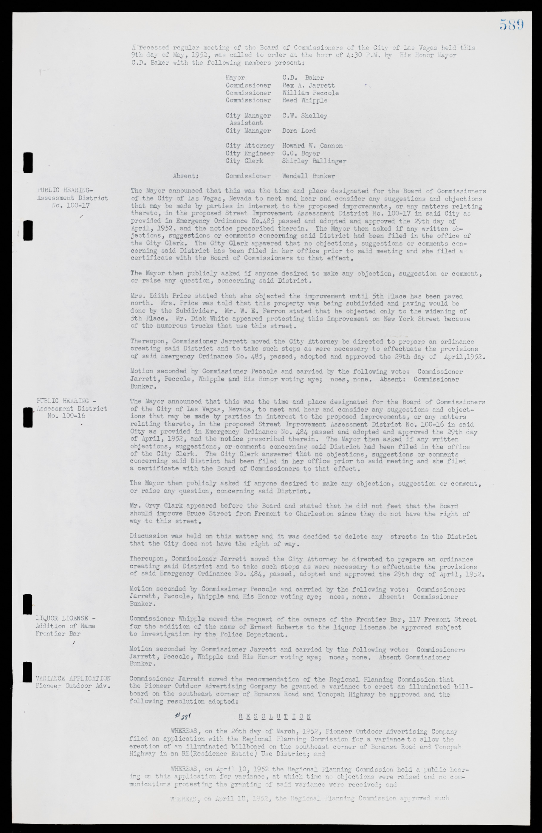 Las Vegas City Commission Minutes, November 7, 1949 to May 21, 1952, lvc000007-607