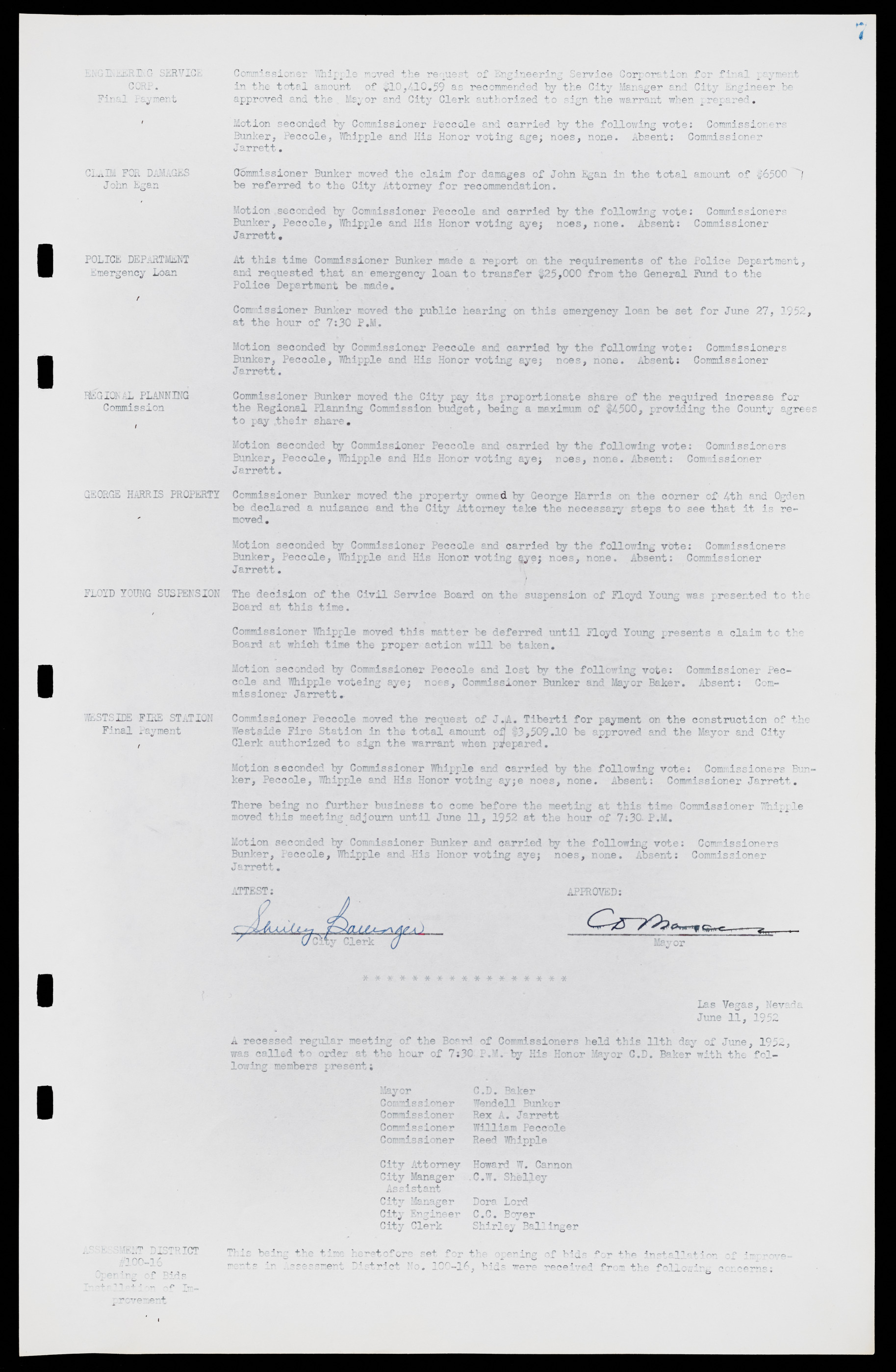 Las Vegas City Commission Minutes, May 26, 1952 to February 17, 1954, lvc000008-11