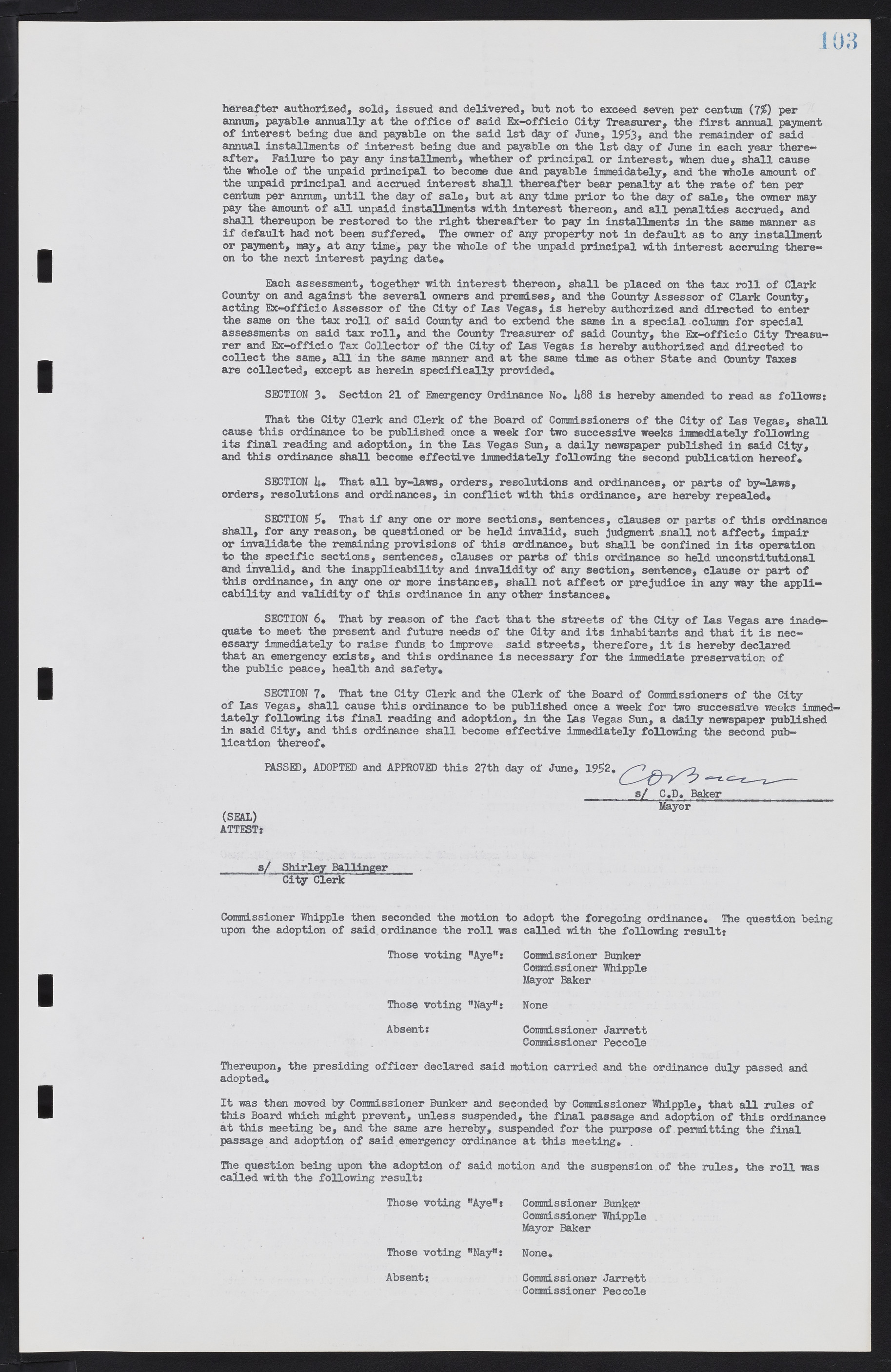 Las Vegas City Commission Minutes, May 26, 1952 to February 17, 1954, lvc000008-107
