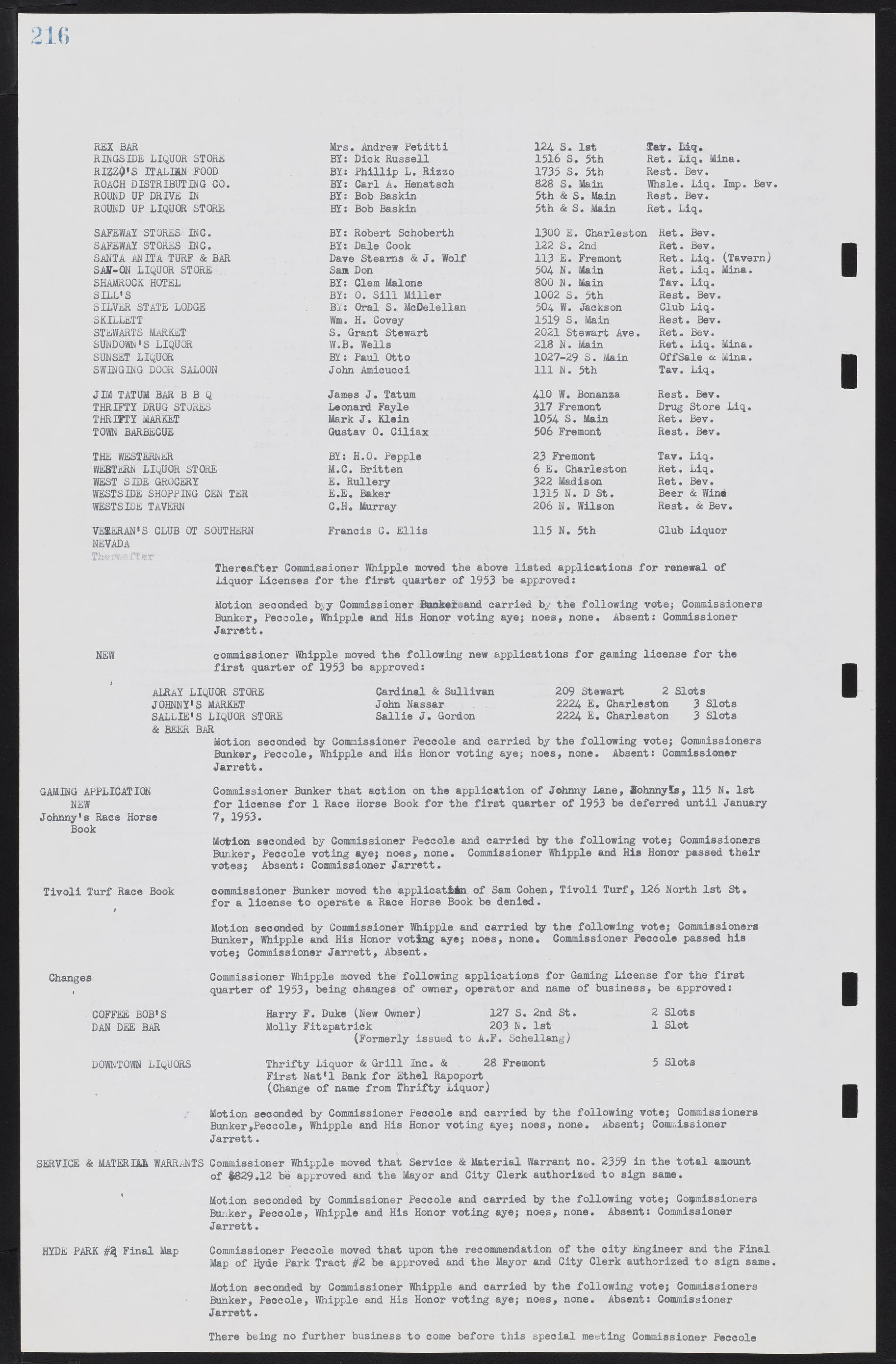 Las Vegas City Commission Minutes, May 26, 1952 to February 17, 1954, lvc000008-230