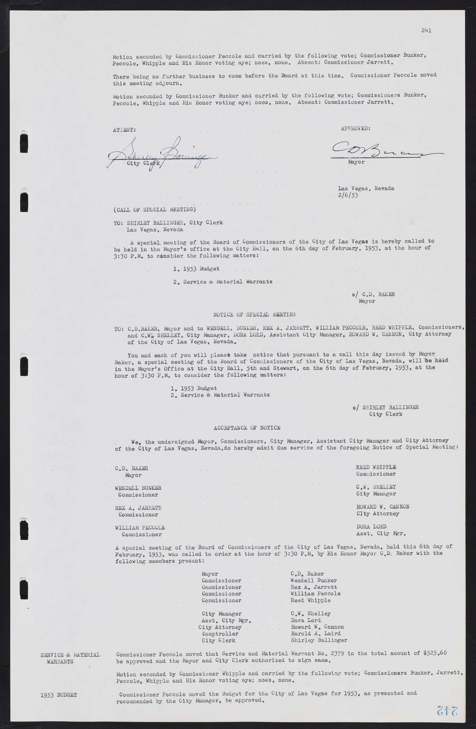 Las Vegas City Commission Minutes, May 26, 1952 to February 17, 1954, lvc000008-257