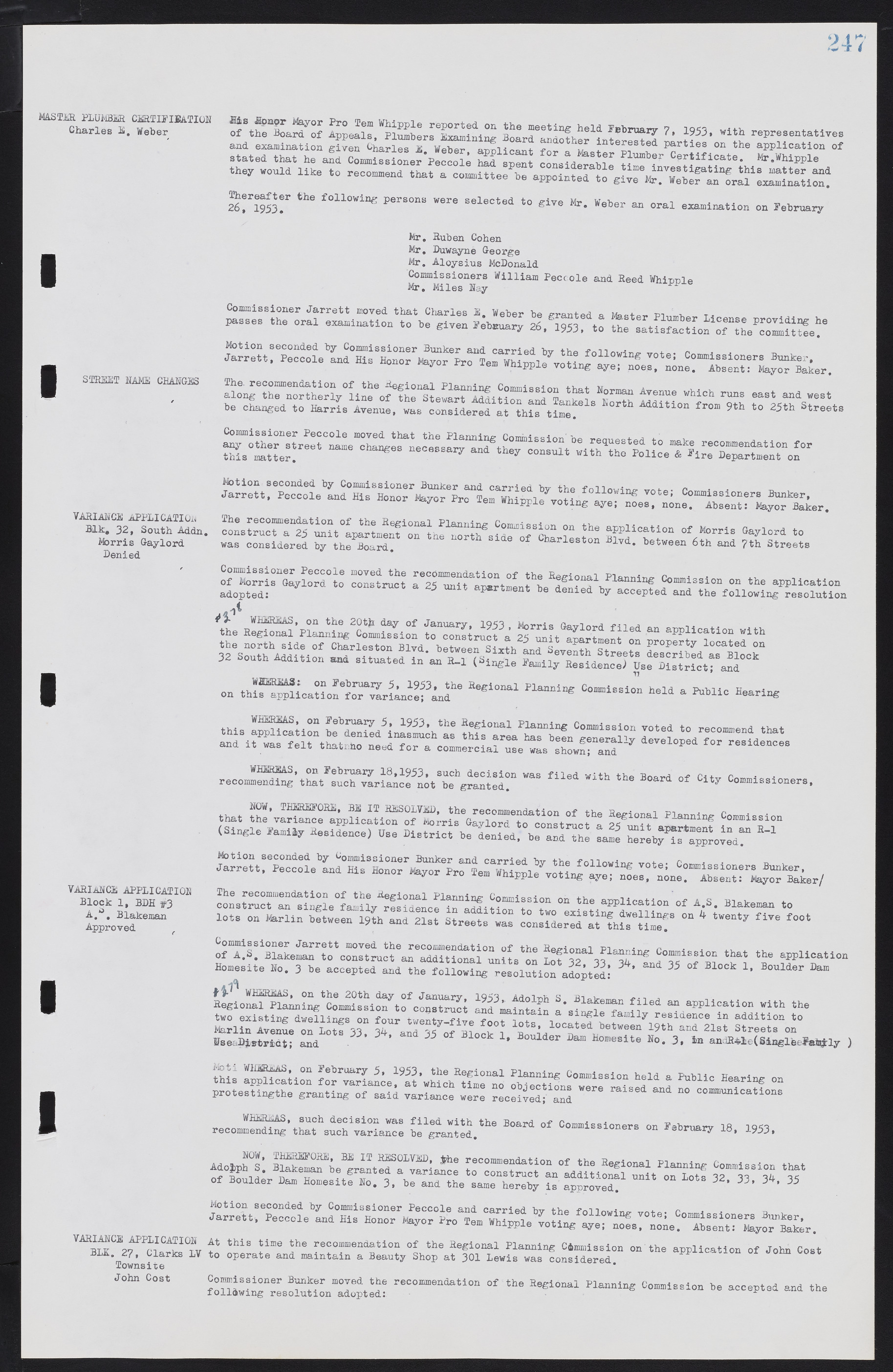 Las Vegas City Commission Minutes, May 26, 1952 to February 17, 1954, lvc000008-263