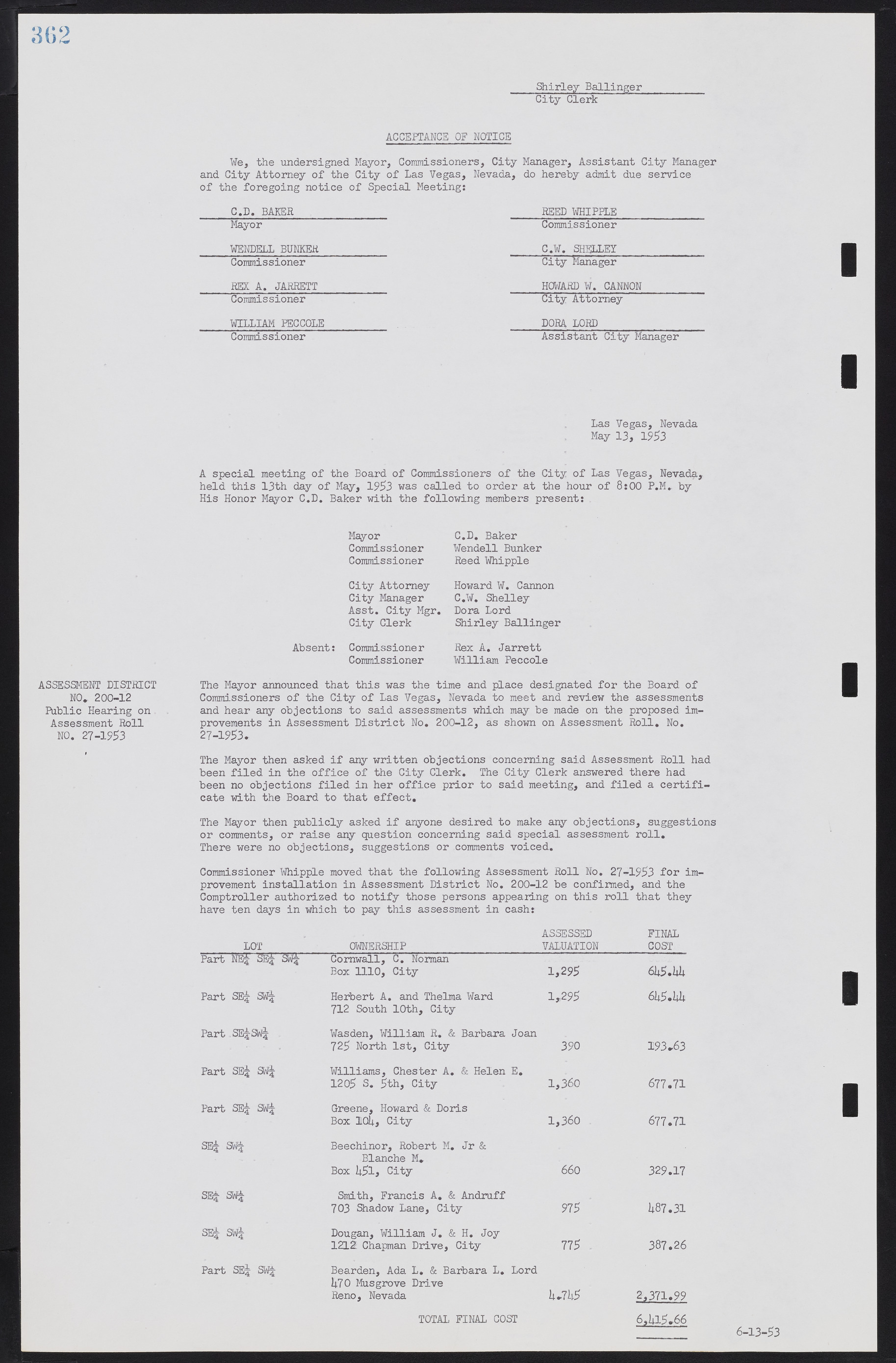 Las Vegas City Commission Minutes, May 26, 1952 to February 17, 1954, lvc000008-390