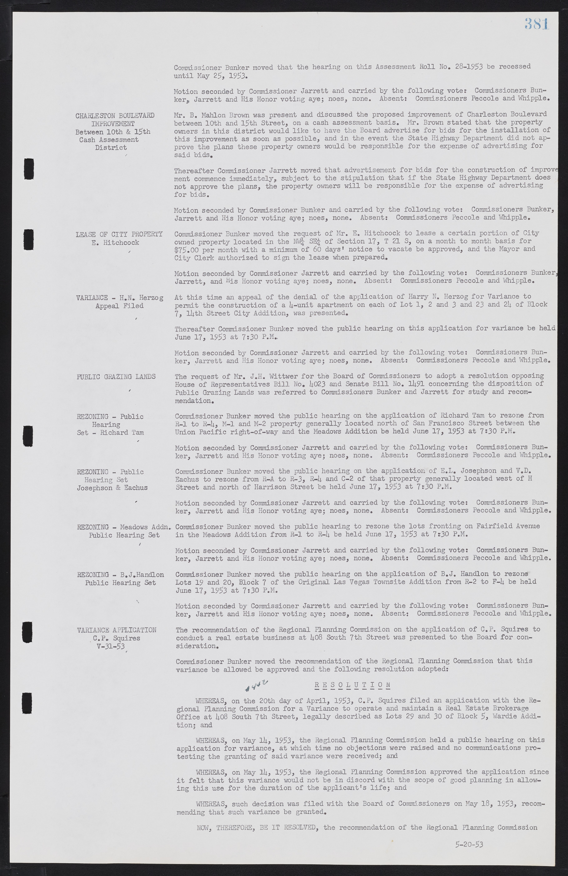 Las Vegas City Commission Minutes, May 26, 1952 to February 17, 1954, lvc000008-409