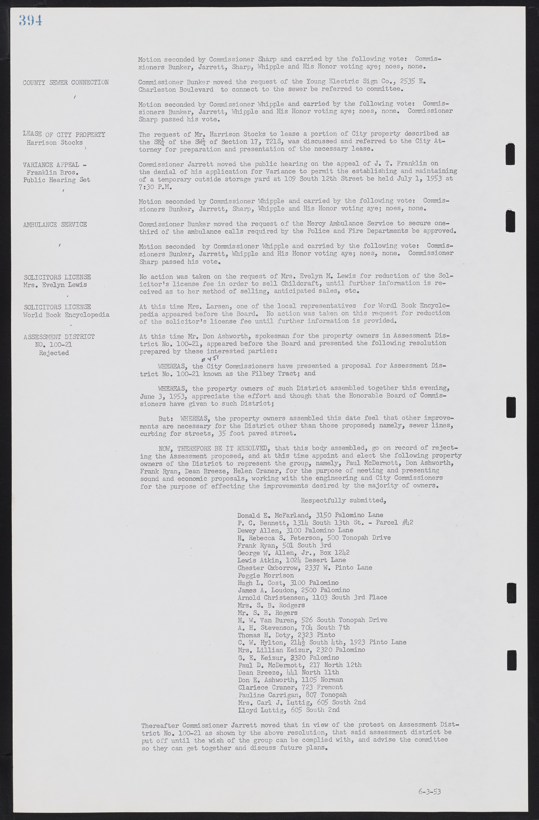 Las Vegas City Commission Minutes, May 26, 1952 to February 17, 1954, lvc000008-422