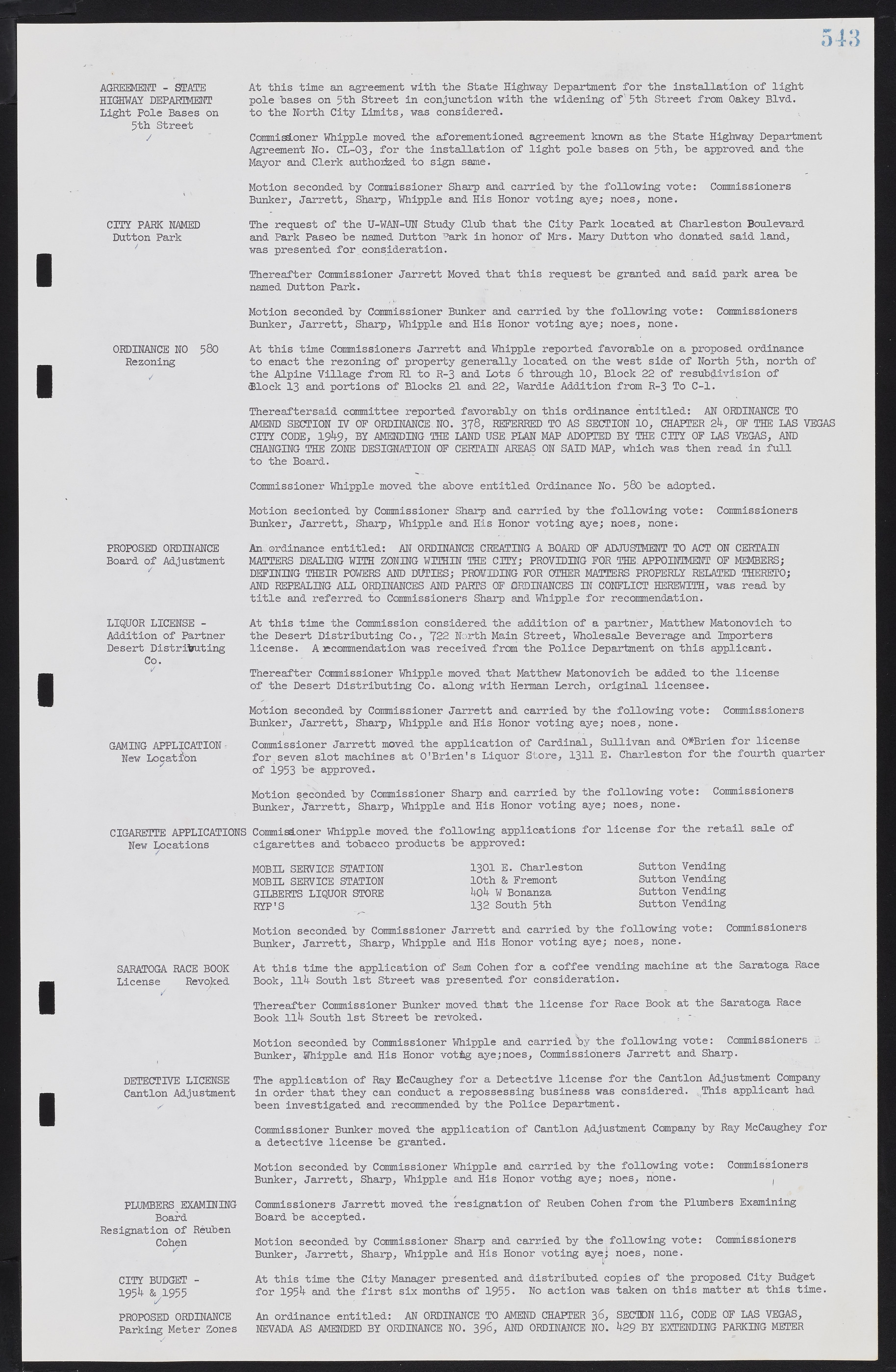 Las Vegas City Commission Minutes, May 26, 1952 to February 17, 1954, lvc000008-573